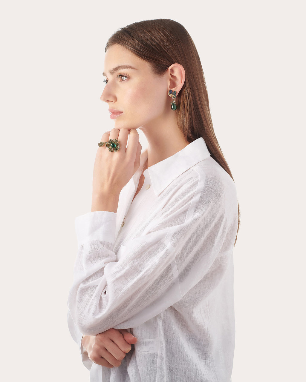 Emerald & Diamond Peony Ring