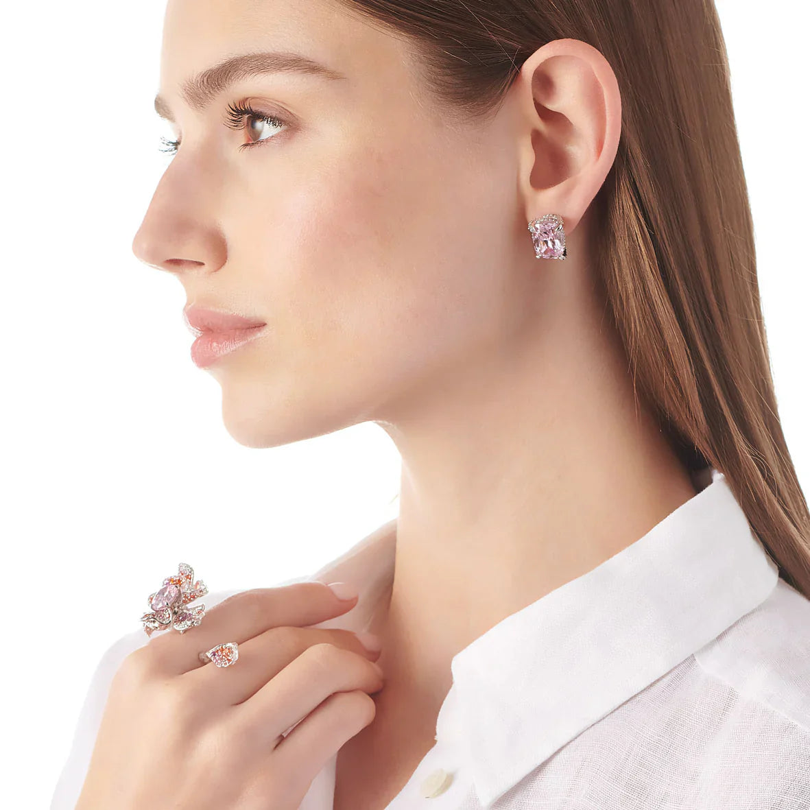 White & Pink Diamond Wing Stud Earrings
