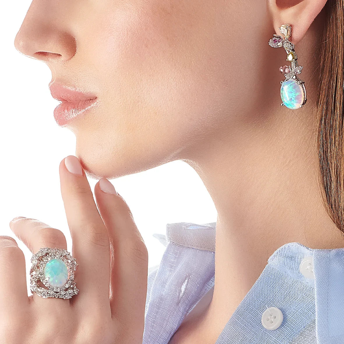 Diamond & Sky Opal Ocean Ring Trio