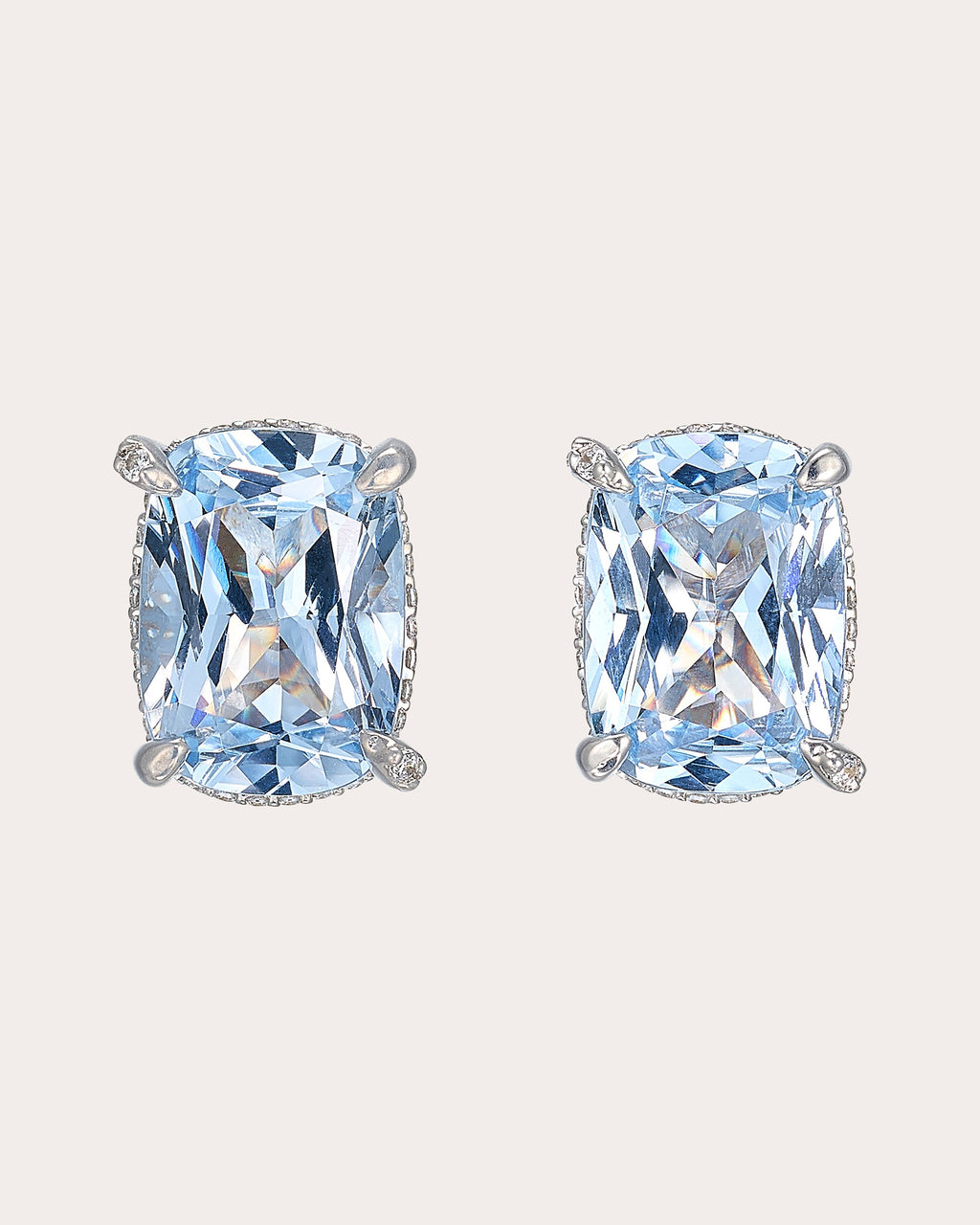 Aquamarine Cushion Wing Stud Earrings