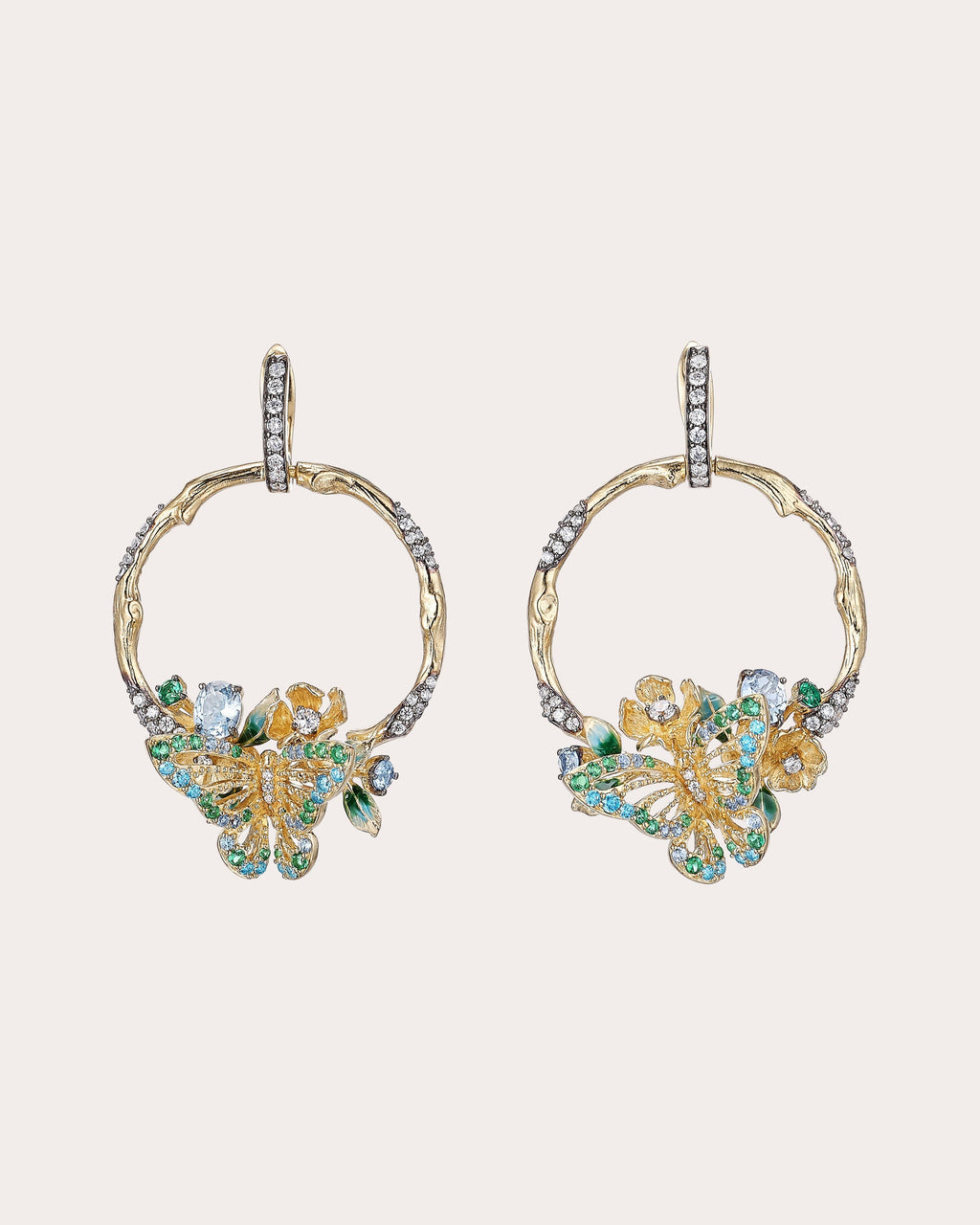 Diamond Aqua Orchard Hoop Earrings