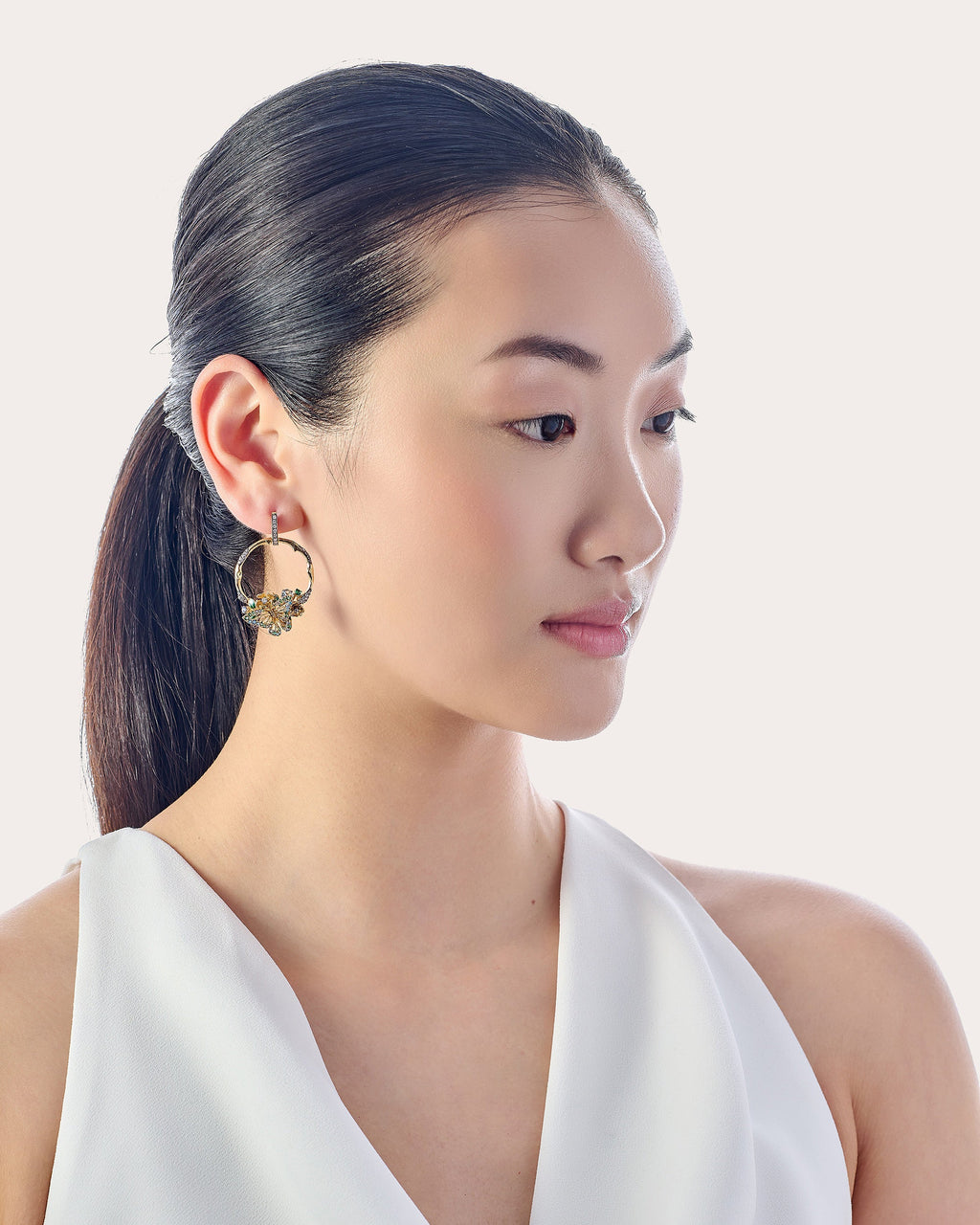 Diamond Aqua Orchard Hoop Earrings