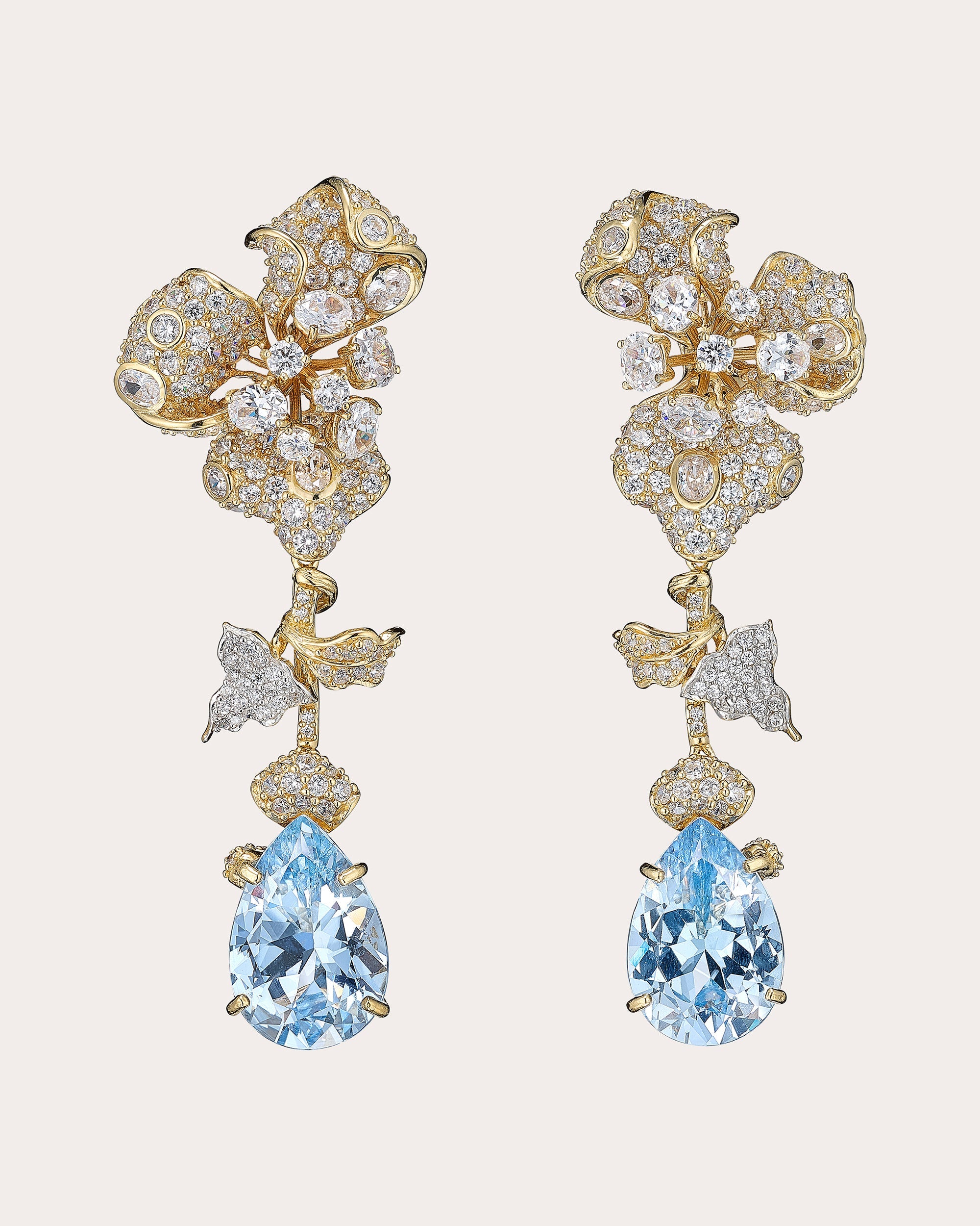 Aquamarine Orchid Detachable Drop Earrings