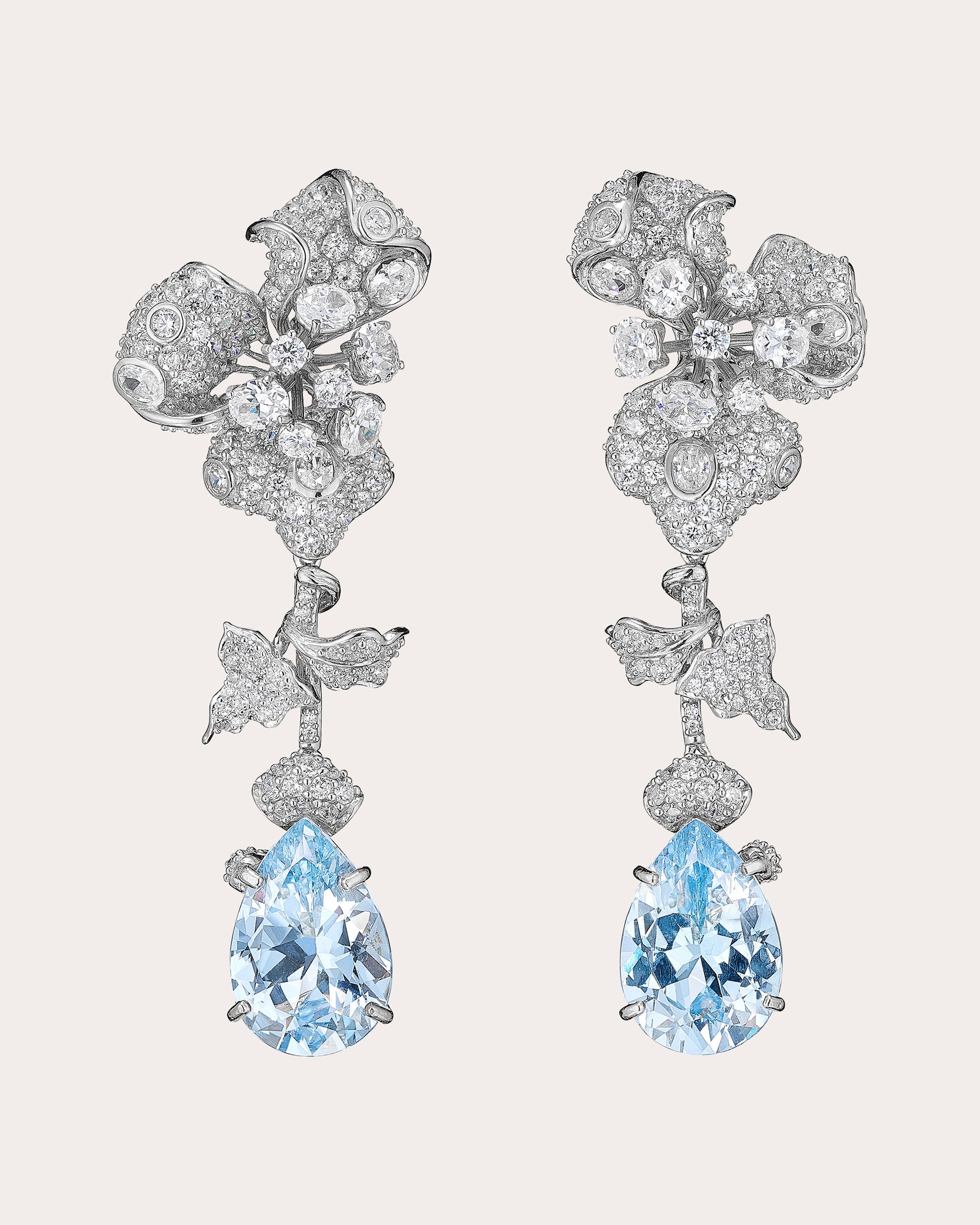Diamond & Aquamarine Orchid Drop Earrings