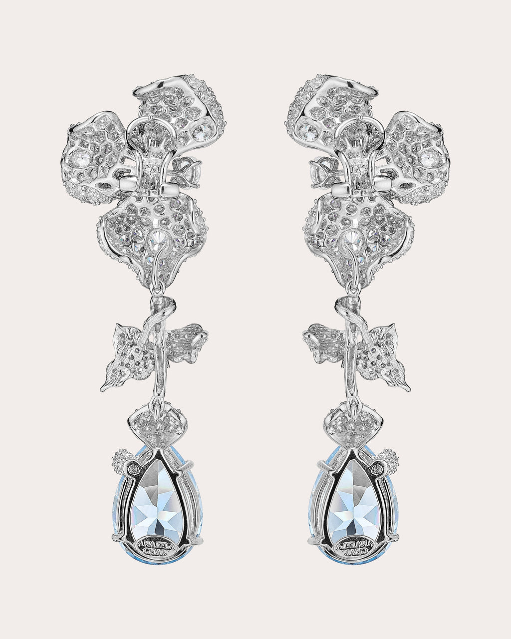 Diamond & Aquamarine Orchid Drop Earrings
