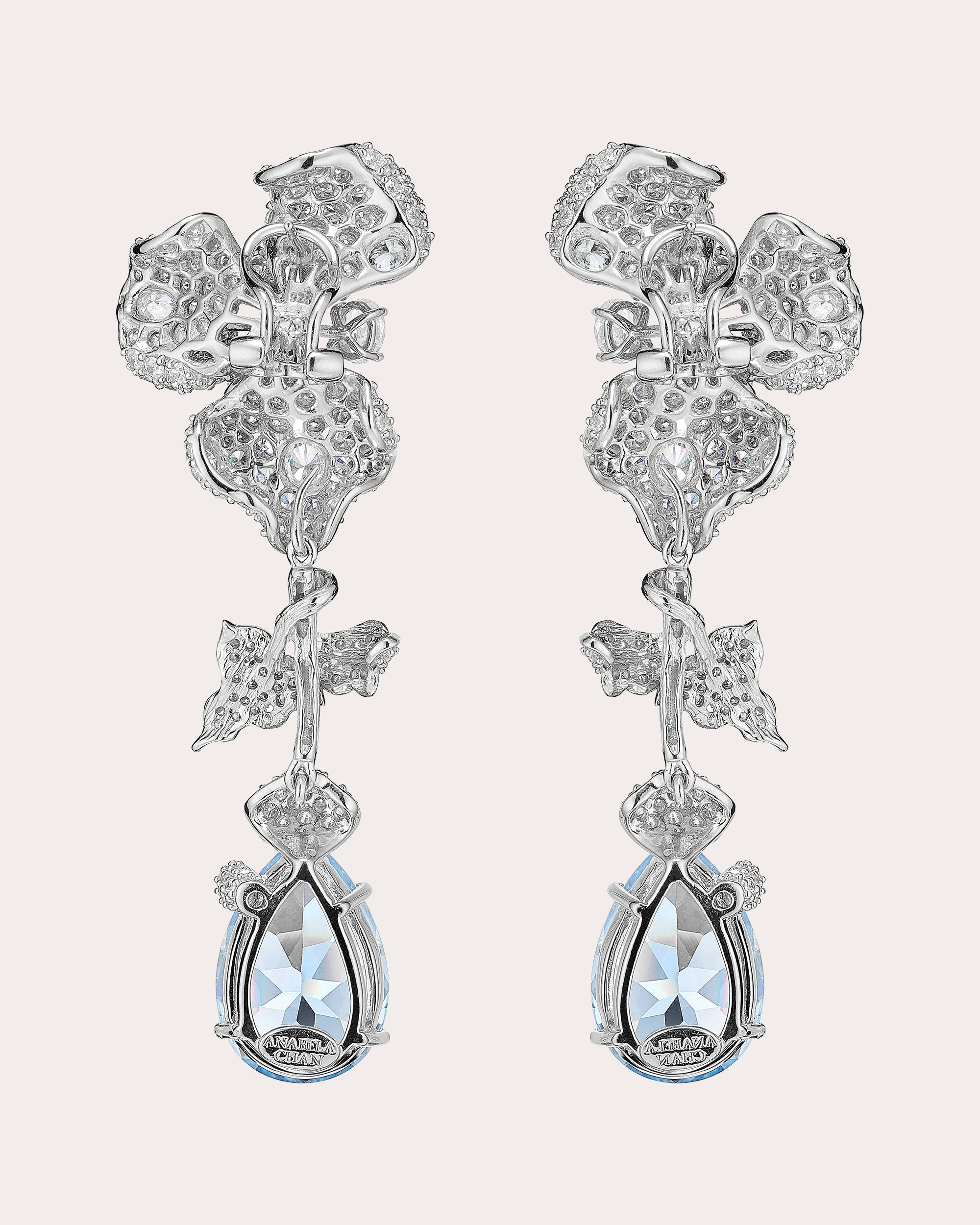 Diamond & Aquamarine Orchid Drop Earrings