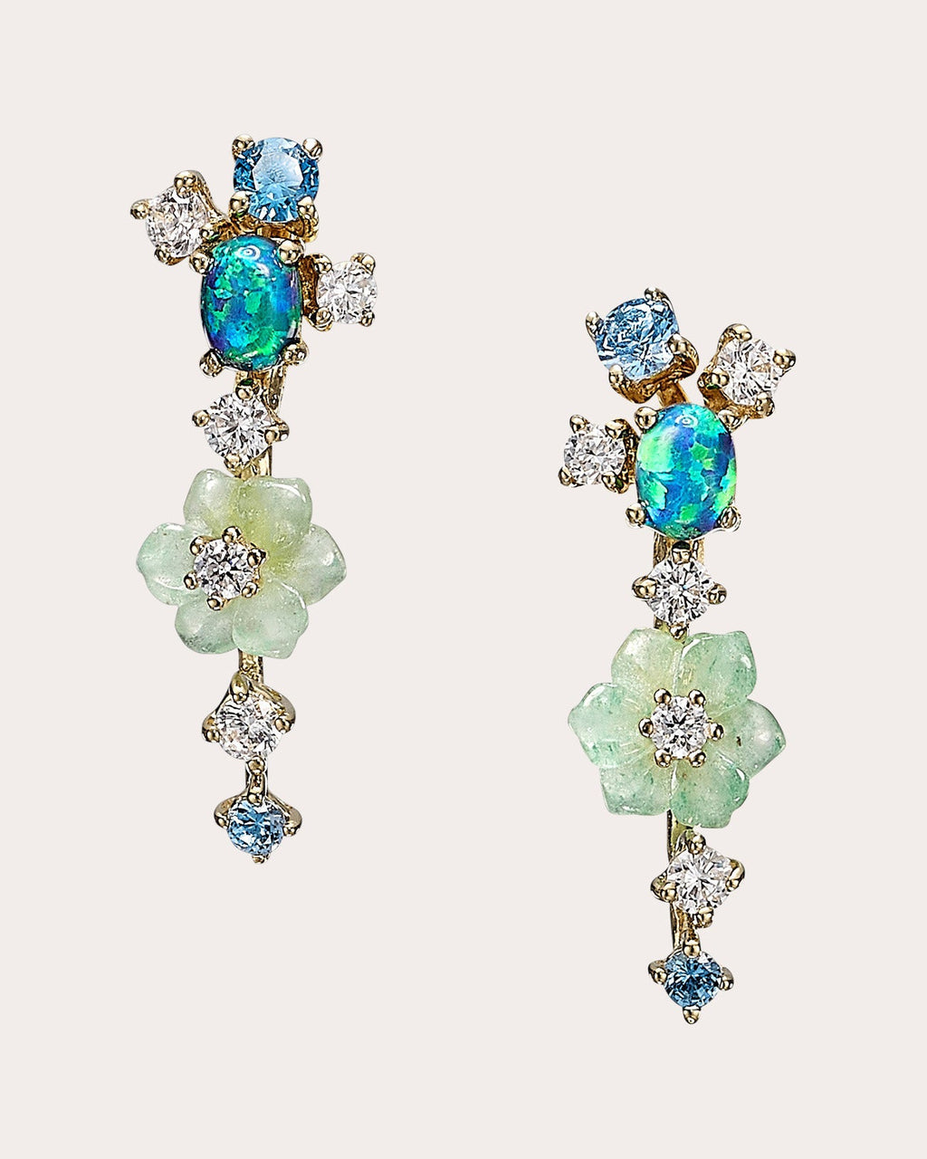 Diamond & Blue Opal Floral Ear Climbers