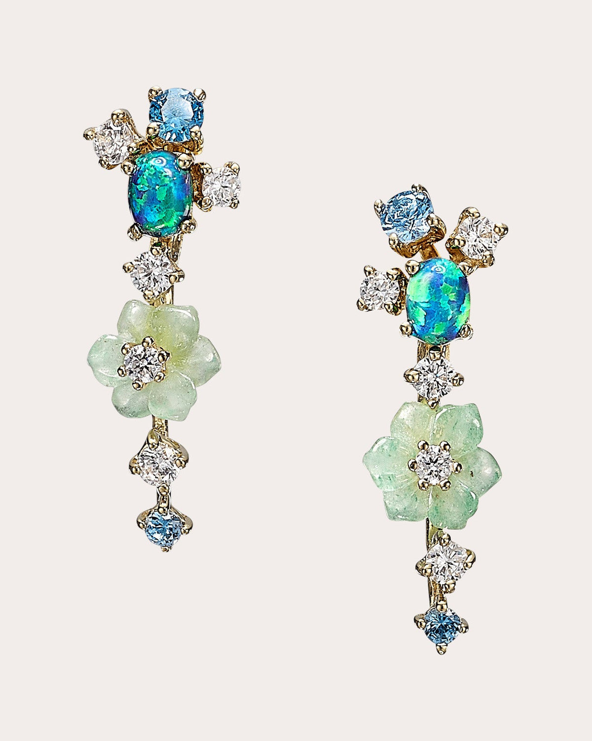 Diamond & Blue Opal Floral Ear Climbers