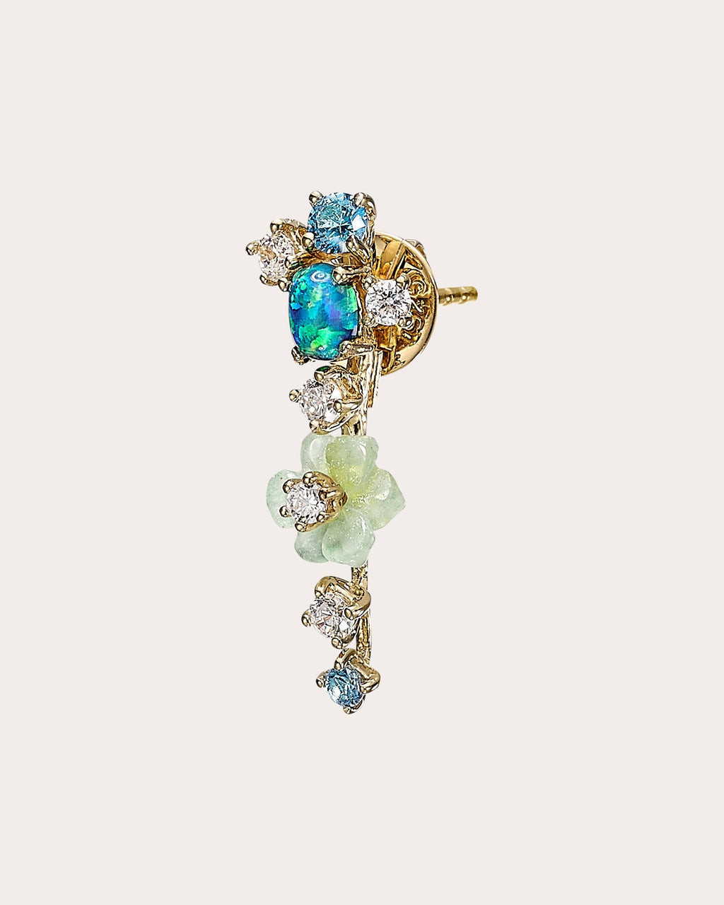 Diamond & Blue Opal Floral Ear Climbers