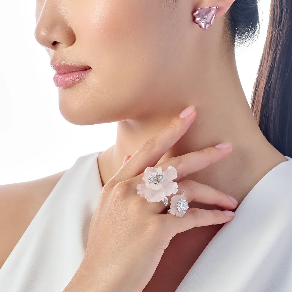 Rose Quartz & Diamond Sakura Diamond Ring
