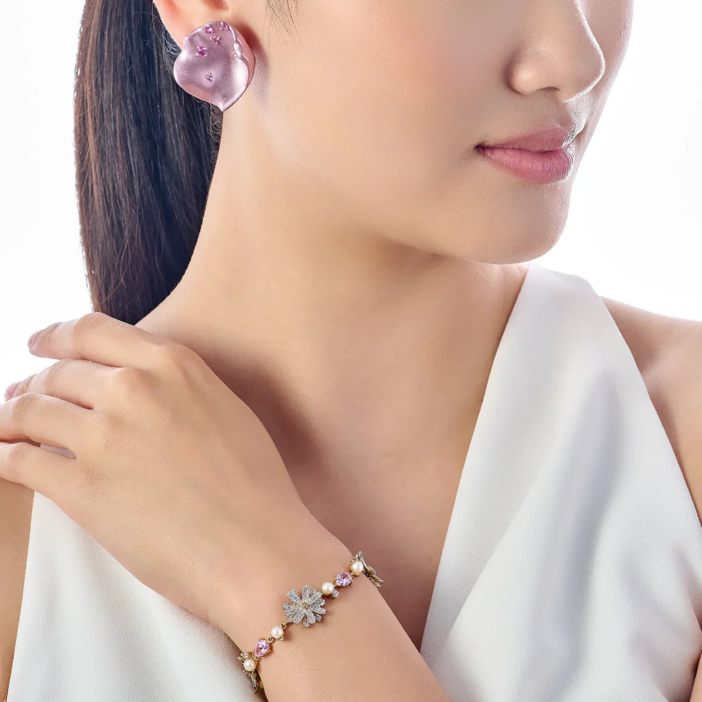 Pink Sapphire & White Topaz Petal Stud Earrings