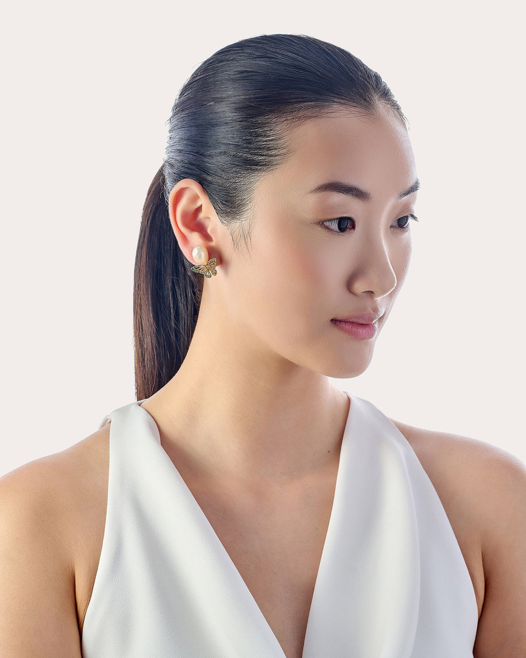 Cultured Pearl Butterfly Stud Earrings