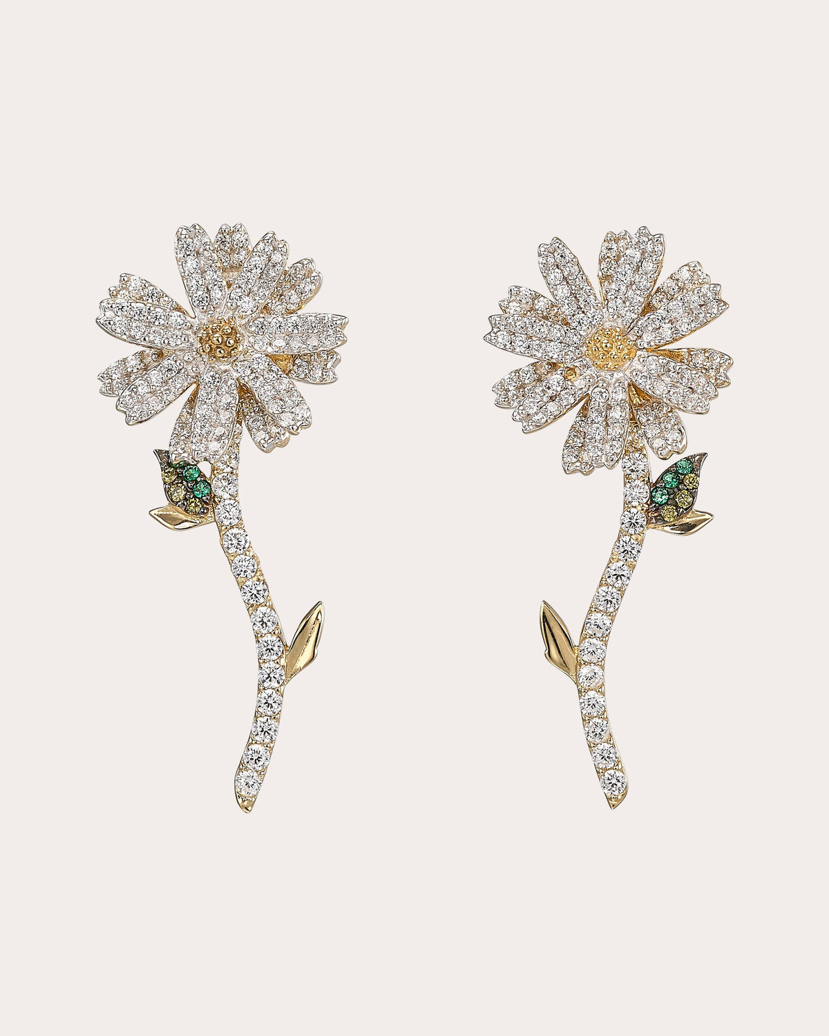 White & Canary Diamond Daisy Earrings