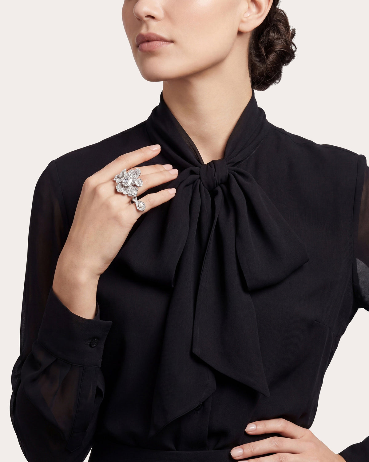 Diamond & Pearl Peony Butterfly Ring