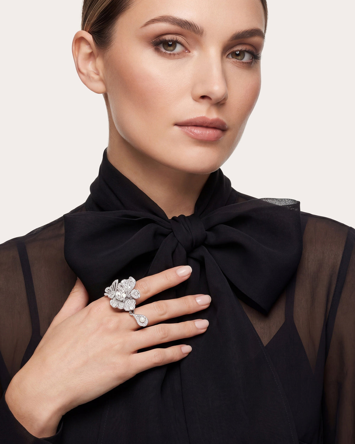 Diamond & Pearl Peony Butterfly Ring