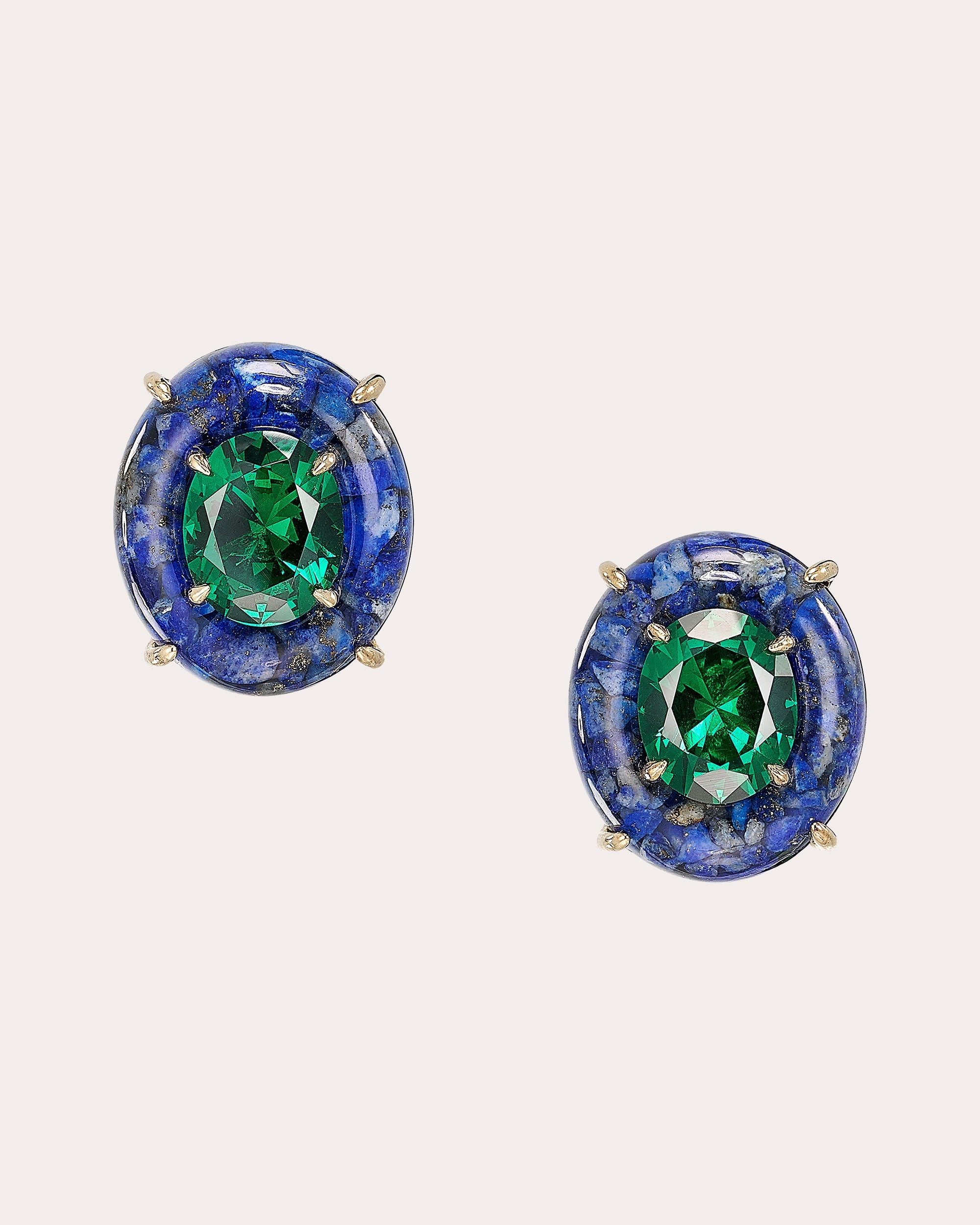 Emerald & Regenerative™ Lapis Pebble Stud Earrings
