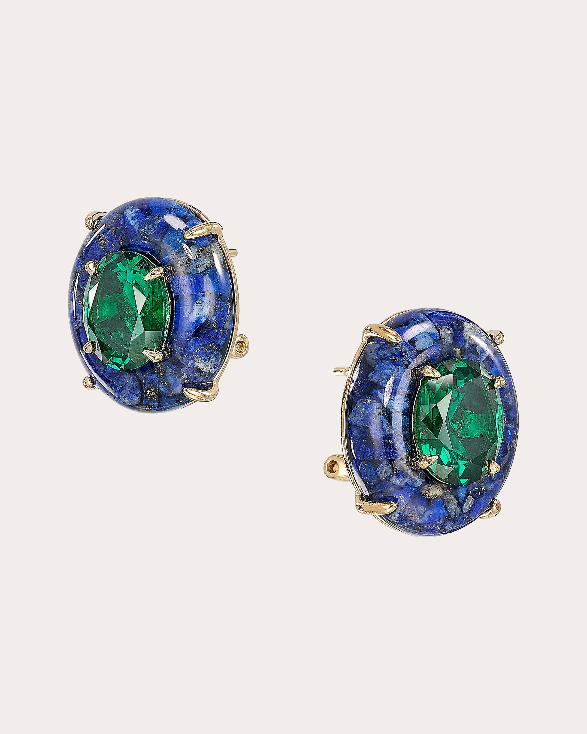 Emerald & Regenerative™ Lapis Pebble Stud Earrings