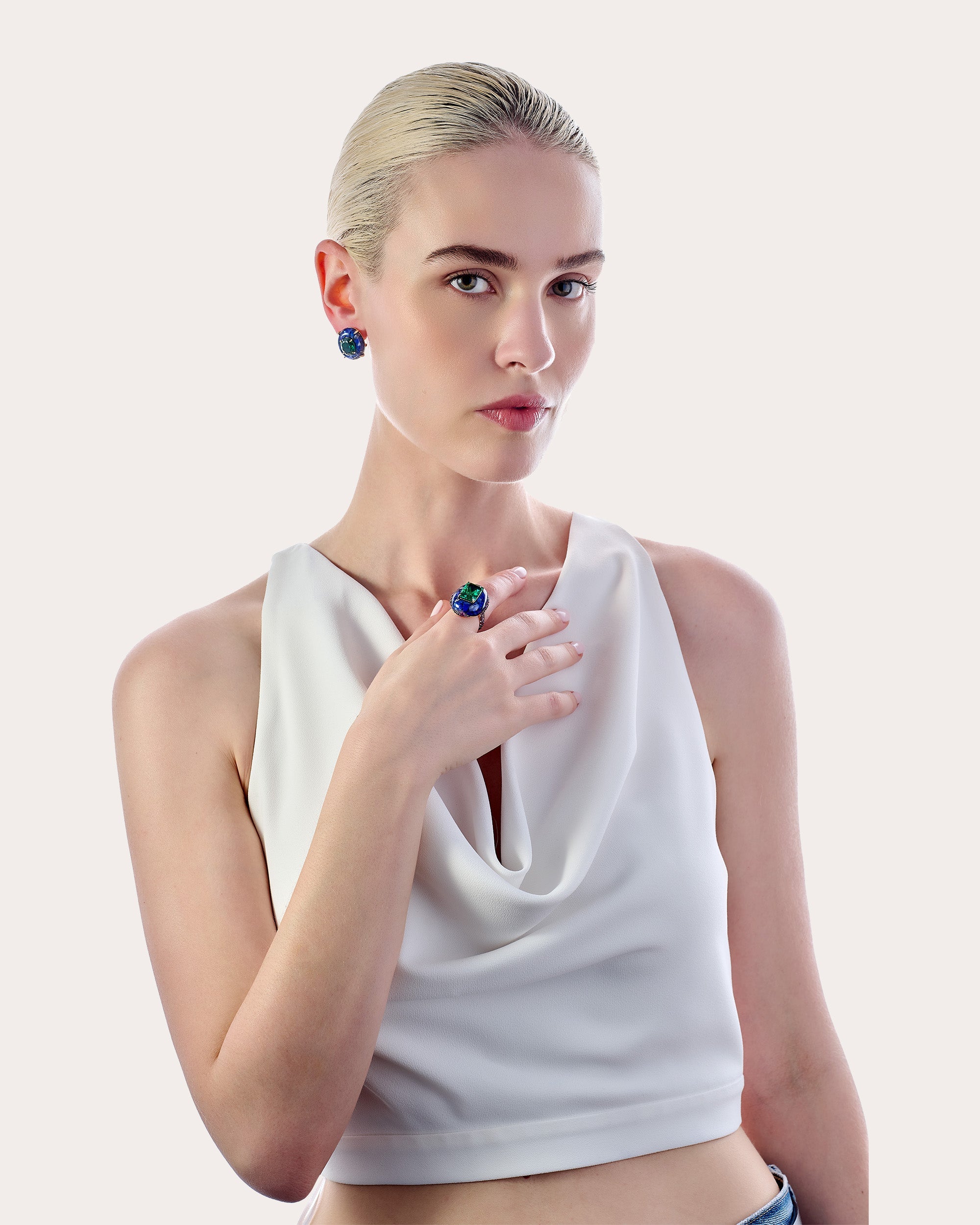 Emerald & Regenerative™ Lapis Pebble Ring