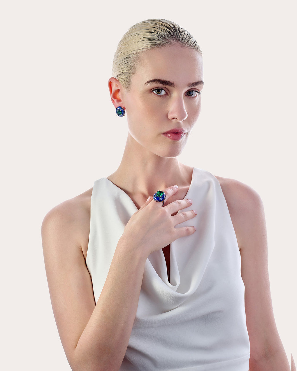 Emerald & Regenerative™ Lapis Pebble Stud Earrings