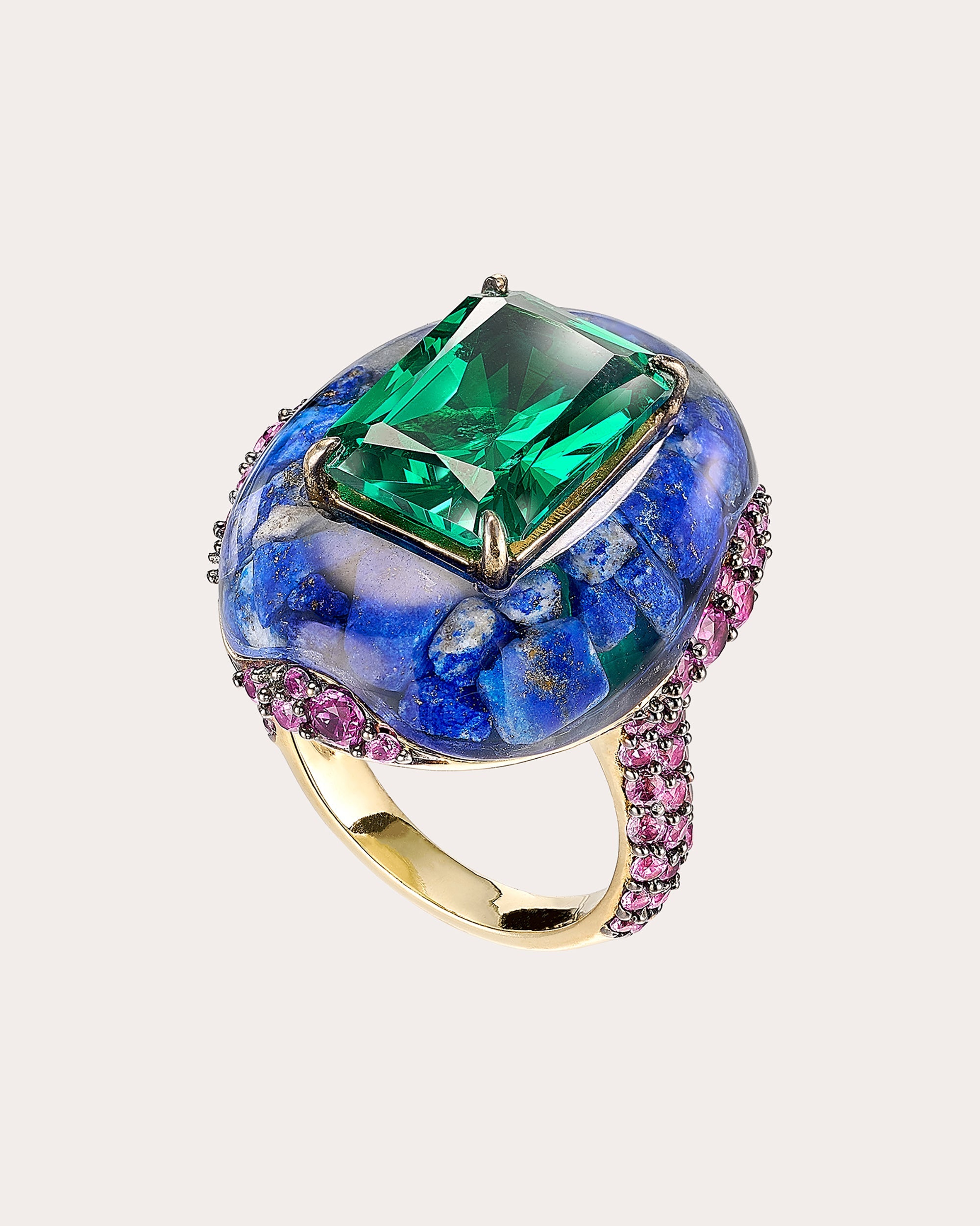 Emerald & Regenerative™ Lapis Pebble Ring