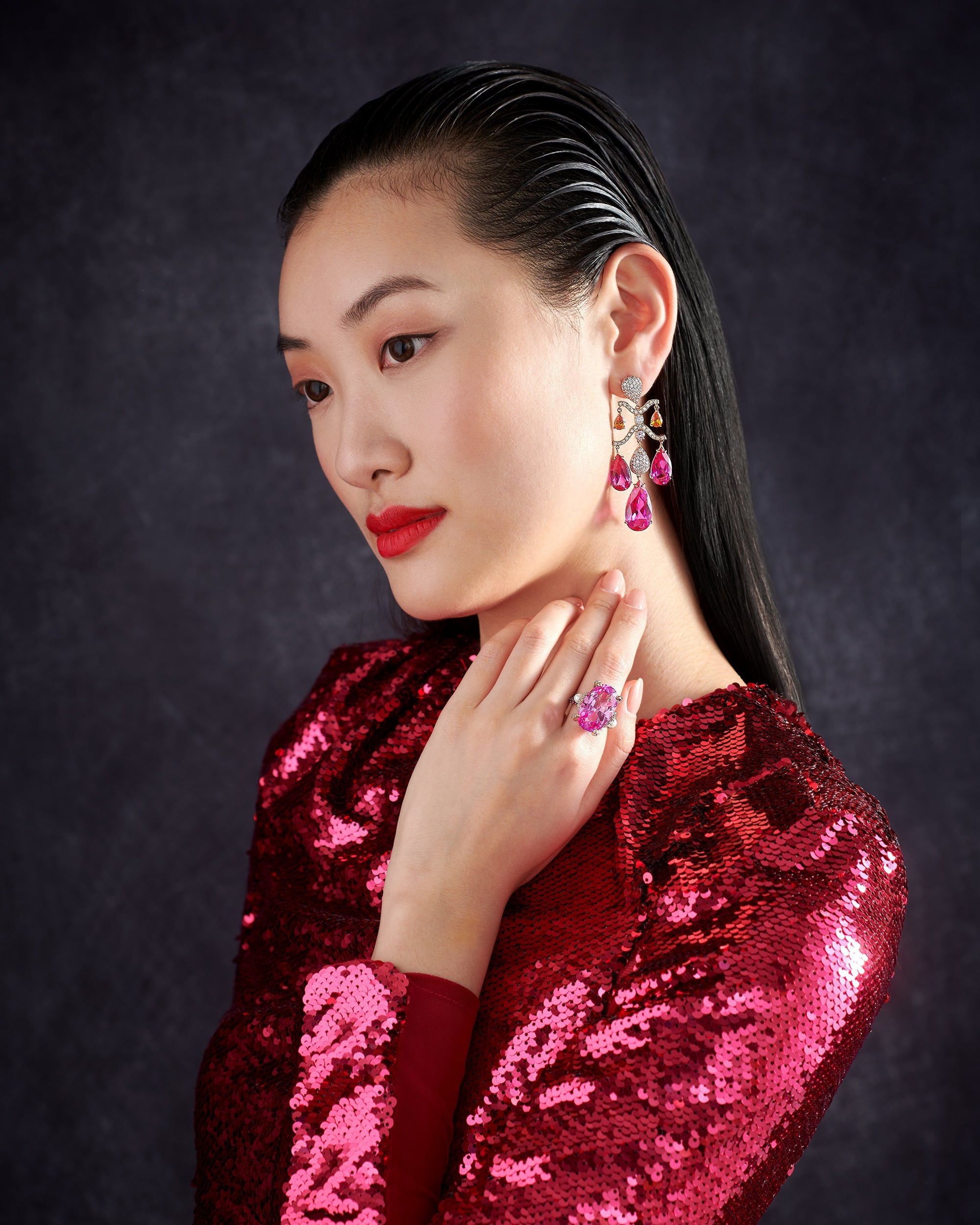 Fuchsia Sapphire Chandelier Drop Earrings