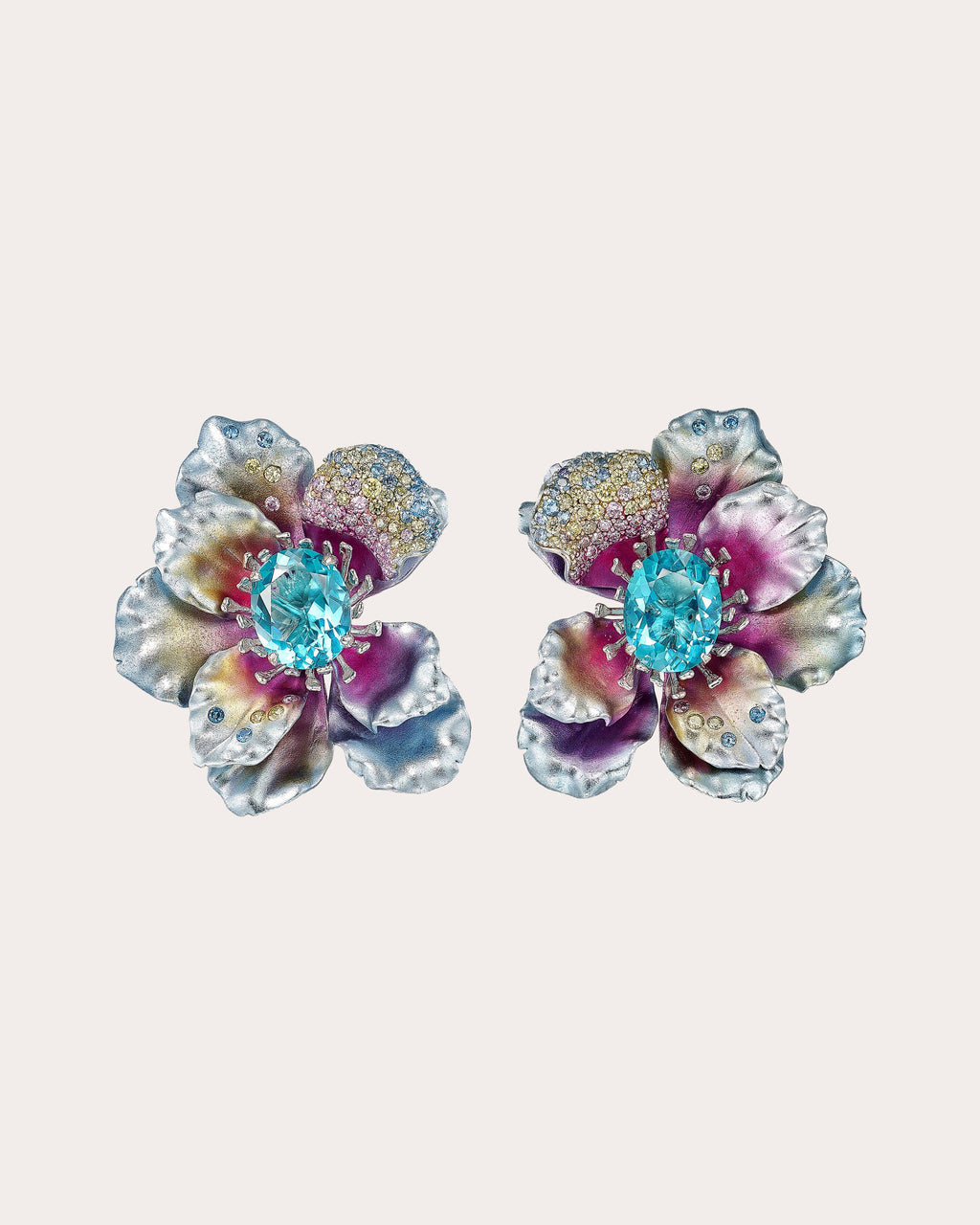 Pink & Yellow Sapphire Iris Poppy Stud Earrings