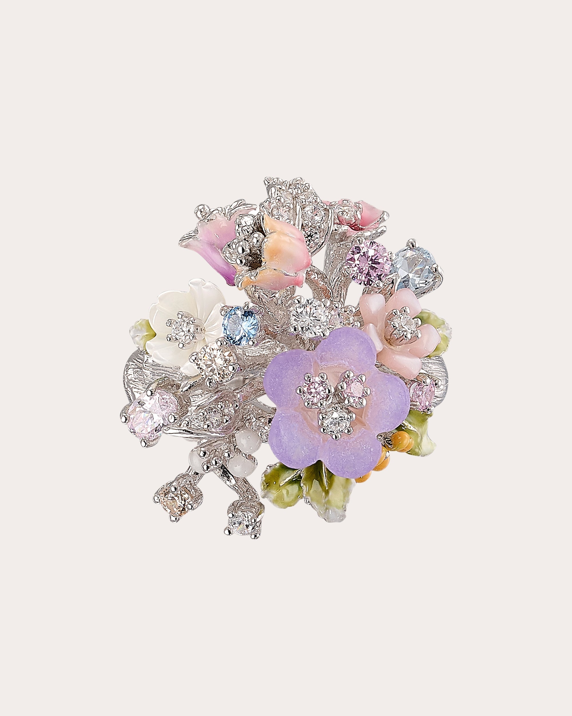 Diamond & Mother of Pearl Lavender Primrose Bouquet Ring
