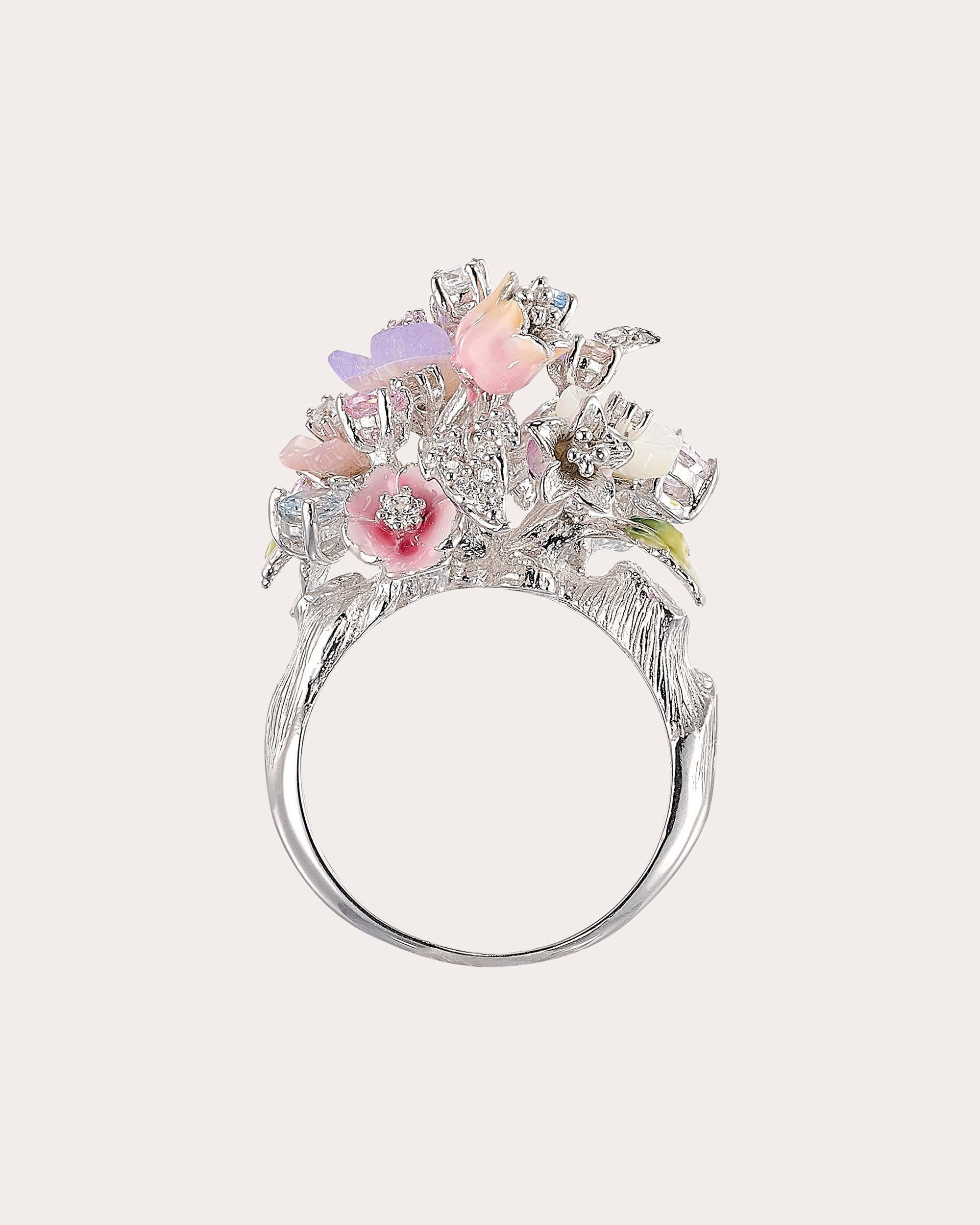 Diamond & Mother of Pearl Lavender Primrose Bouquet Ring
