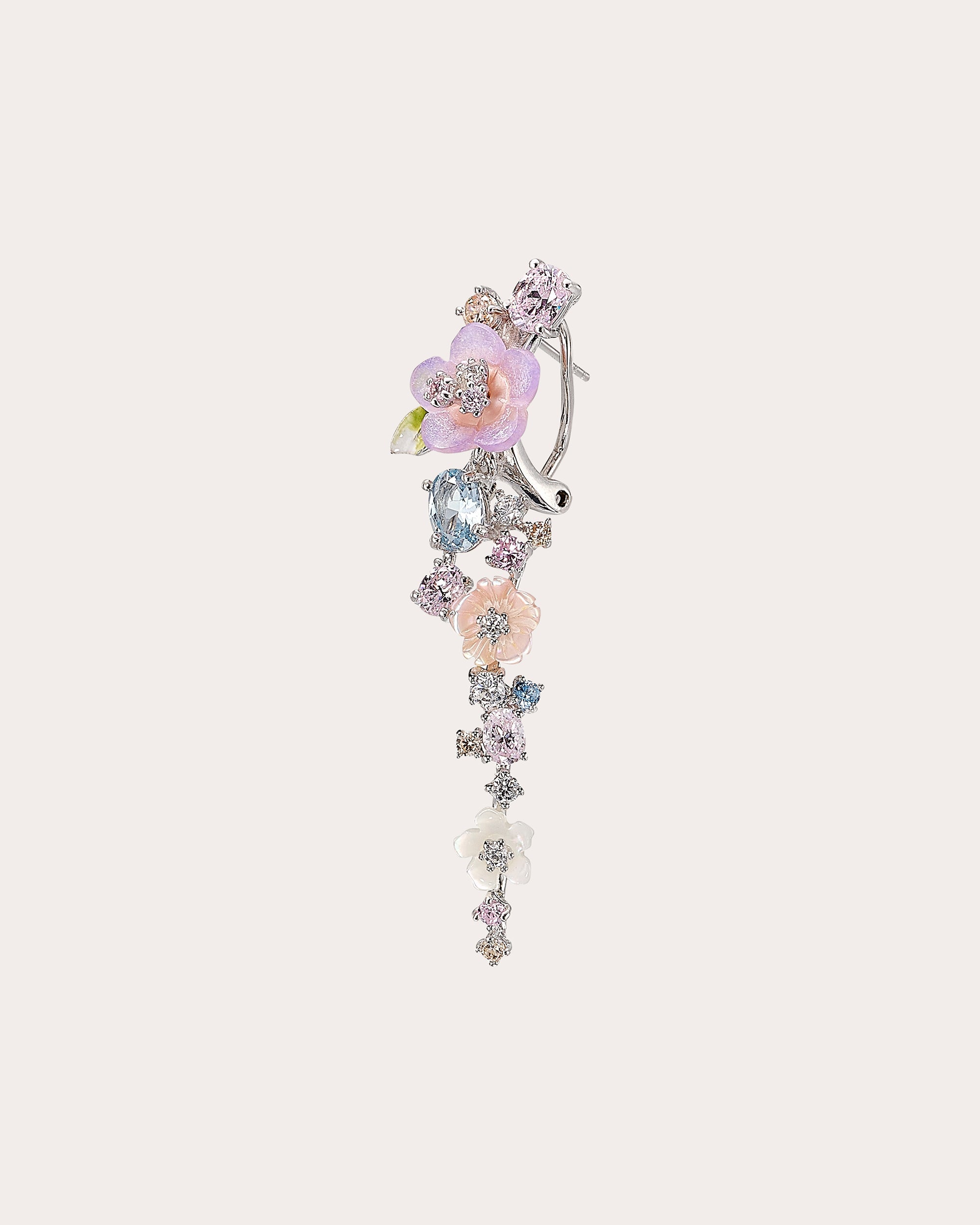Diamond & Mother of Pearl Lavender Primrose Vine Drop Earrings