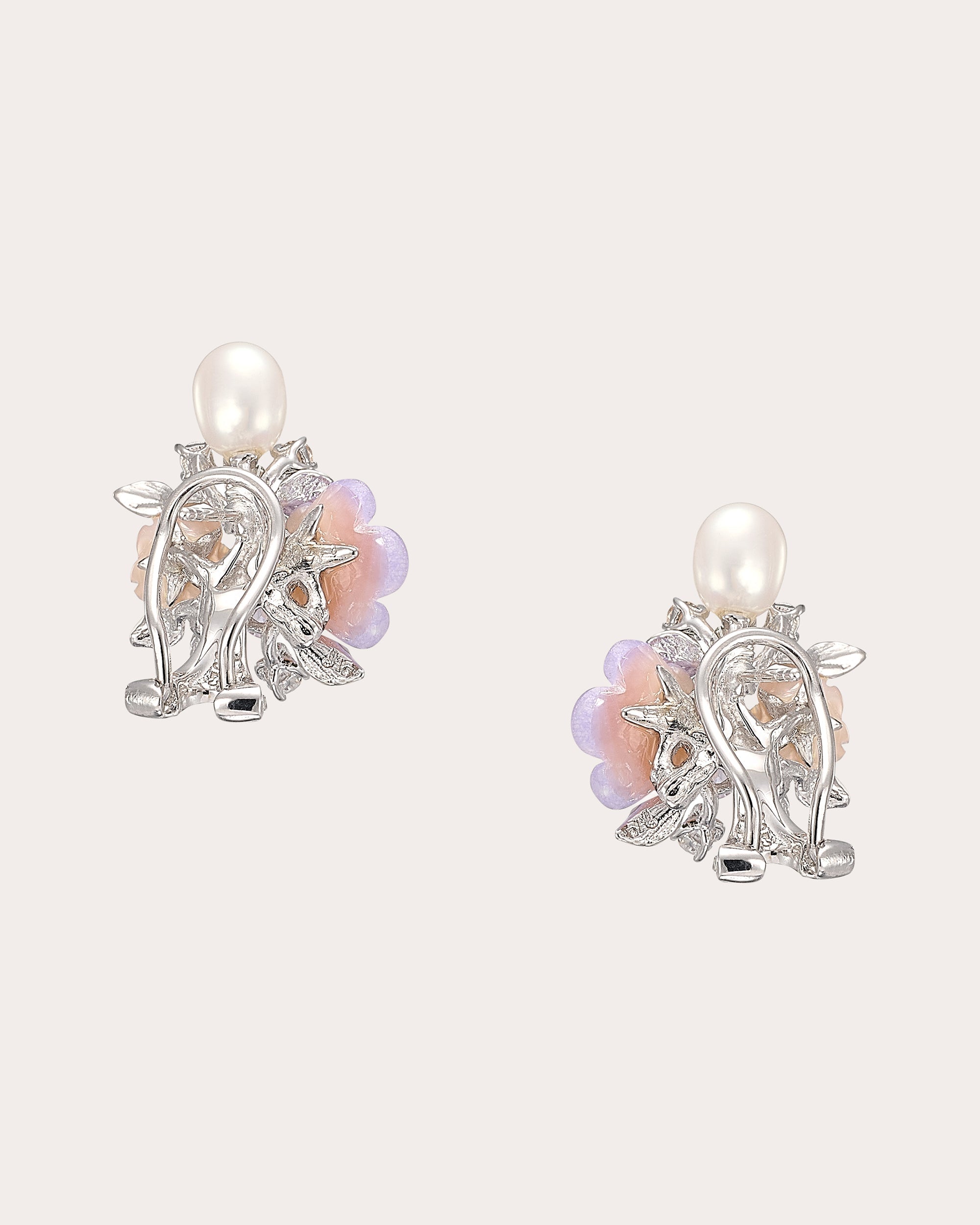 Diamond & Mother of Pearl Lavender Primrose Vine Stud Earrings