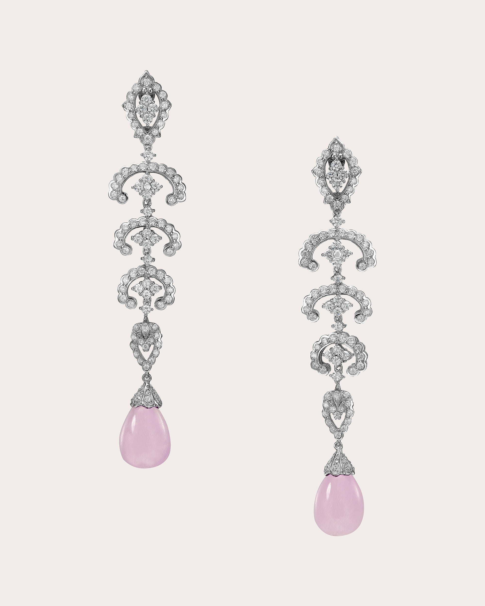 Diamond & Lavender Kunzite Scallop Lace Drop Earrings