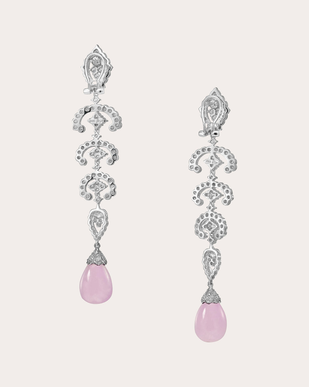 Diamond & Lavender Kunzite Scallop Lace Drop Earrings