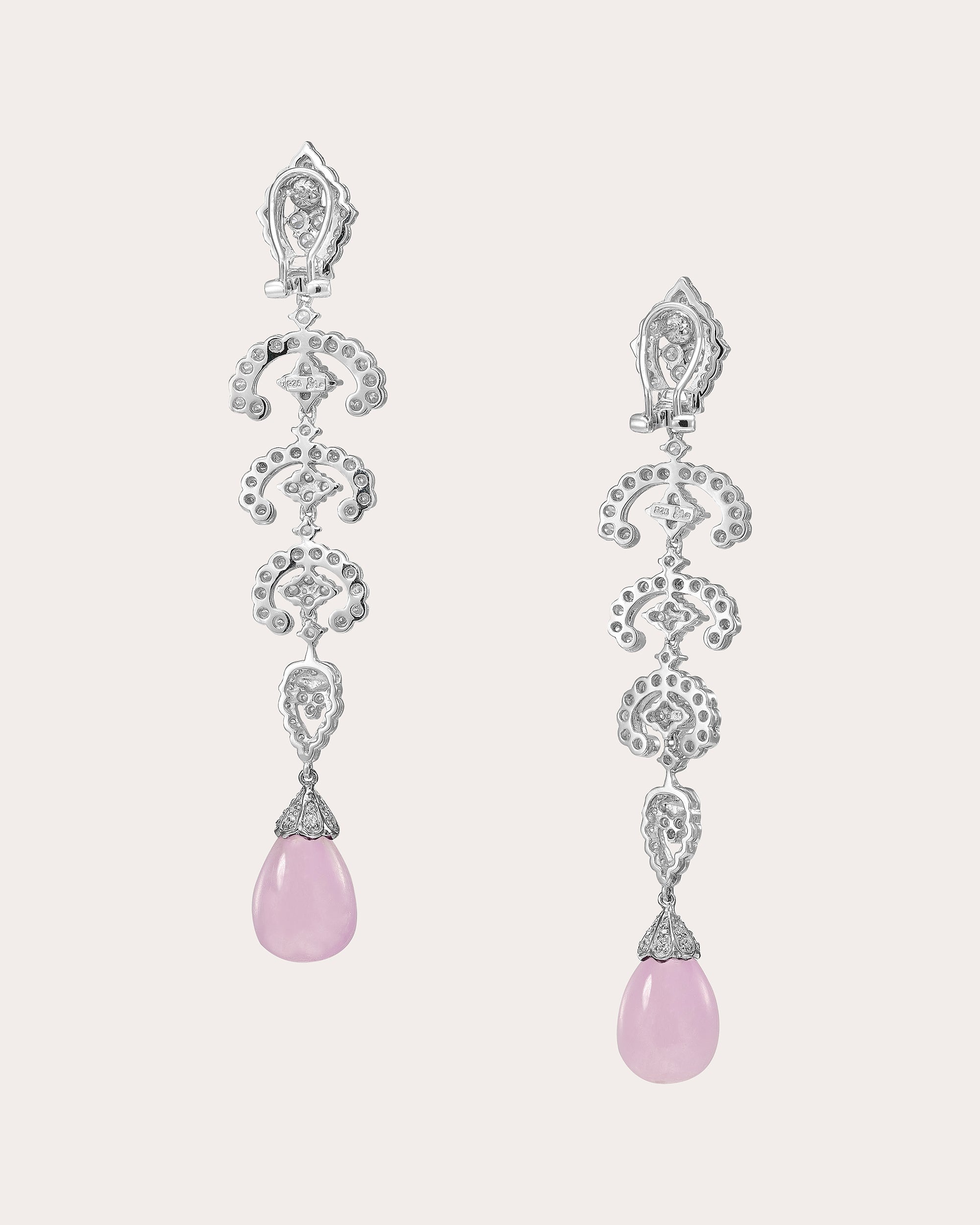 Diamond & Lavender Kunzite Scallop Lace Drop Earrings
