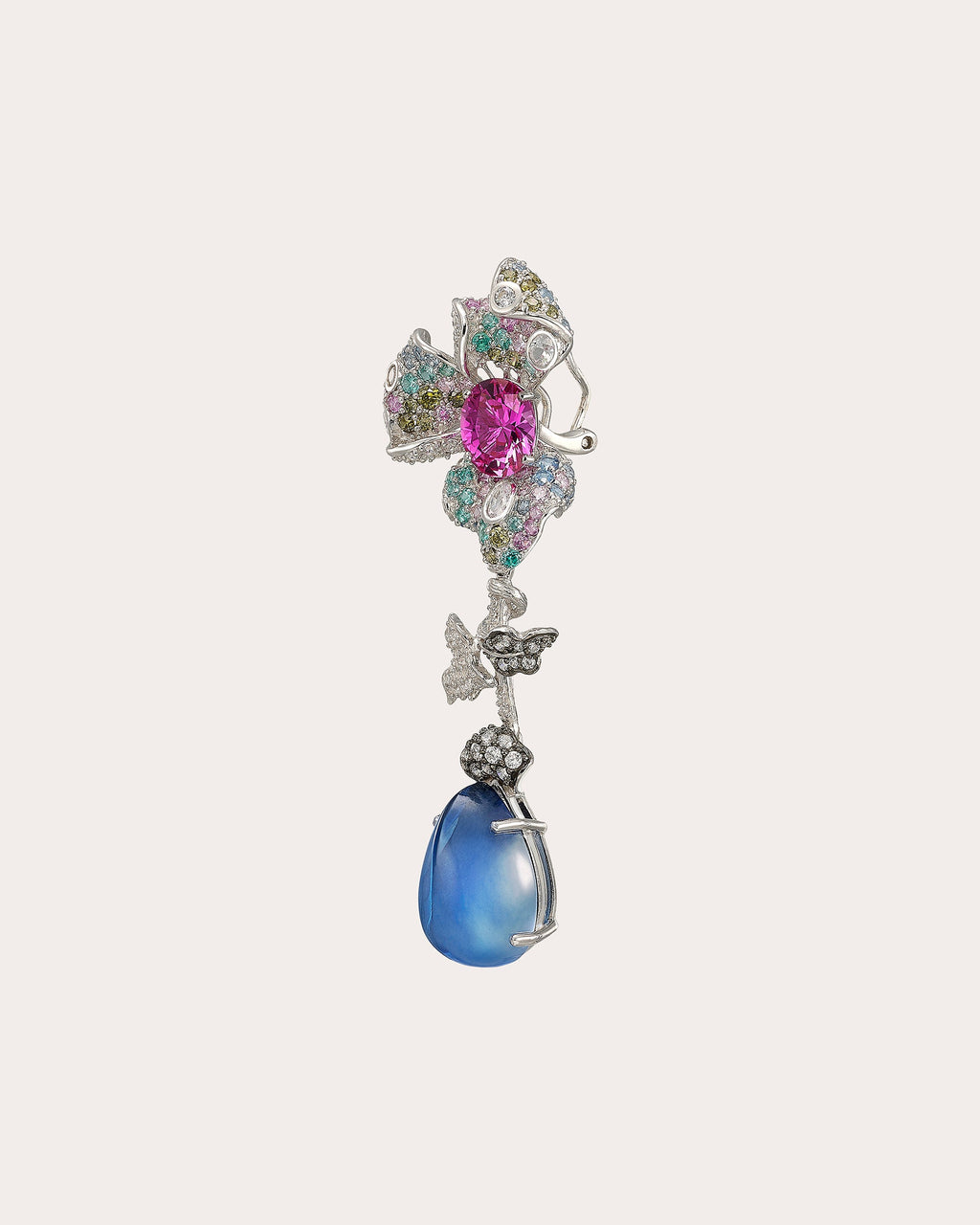 Diamond & Gemstone Magenta Orchid Drop Earrings