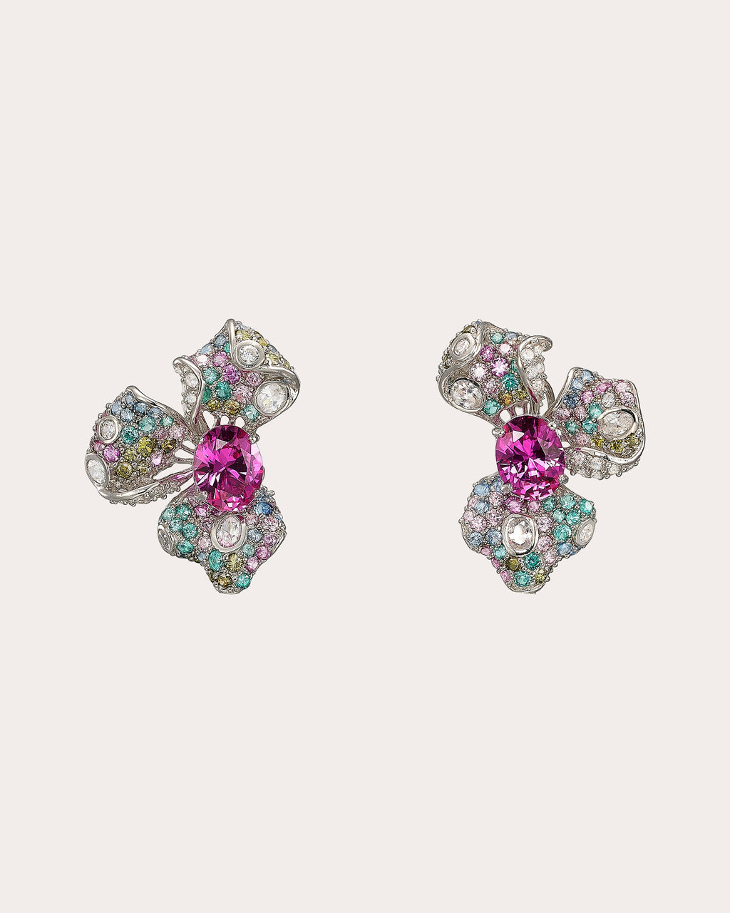 Diamond & Gemstone Magenta Orchid Drop Earrings