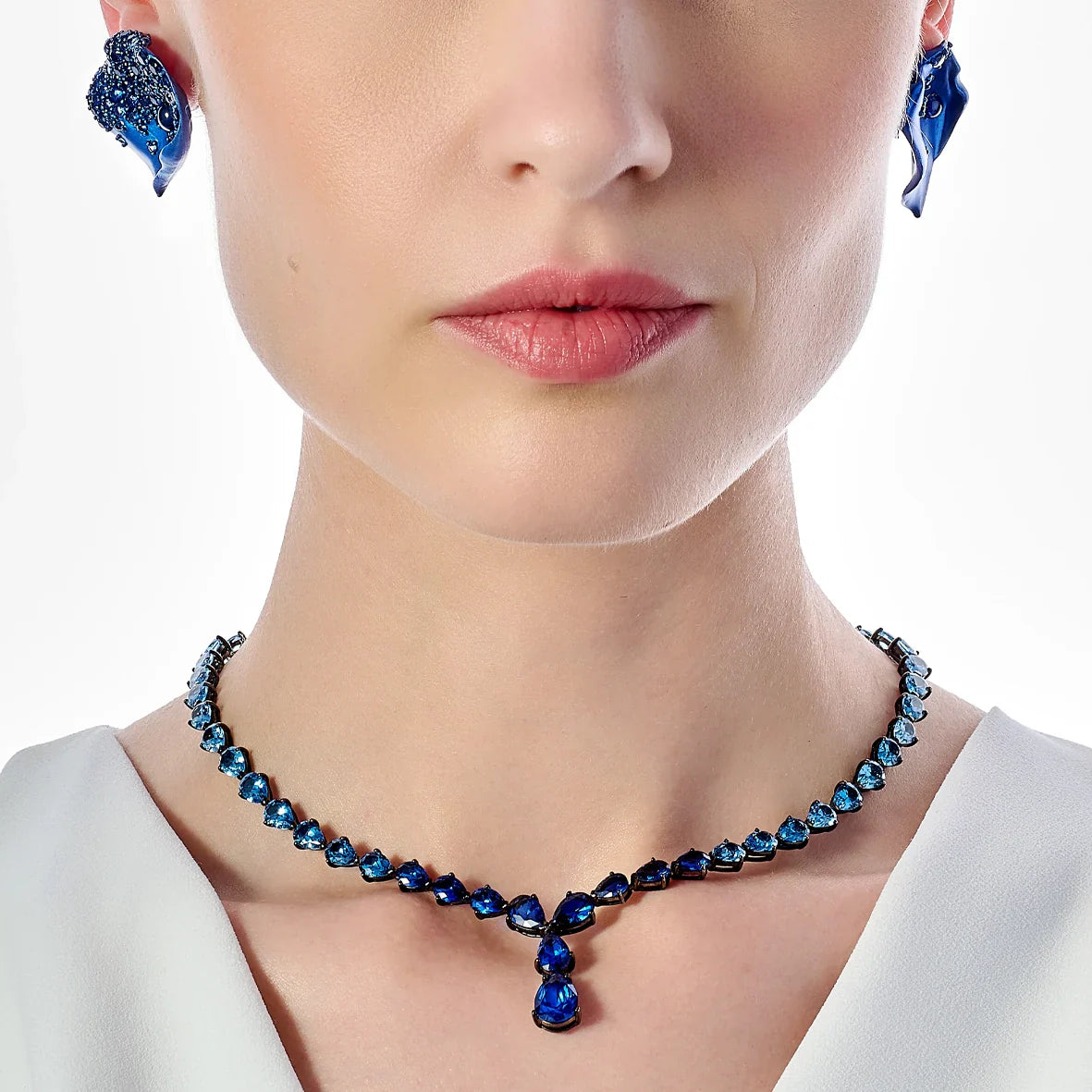 Sapphire & White Topaz Petal Stud Earrings