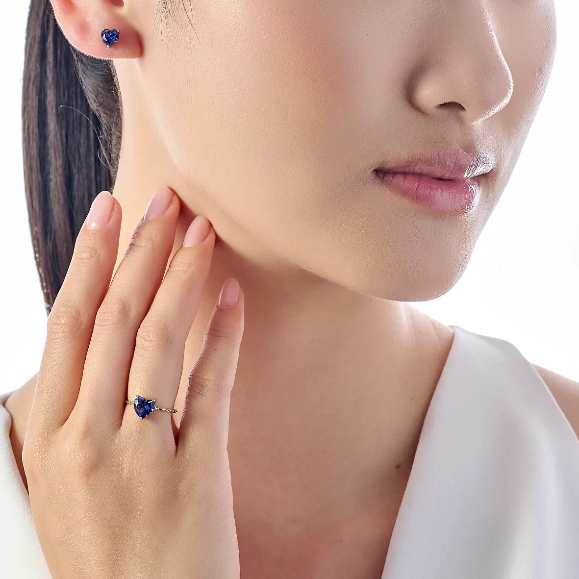 Royal Blue Sapphire Mini Heart Stud Earrings