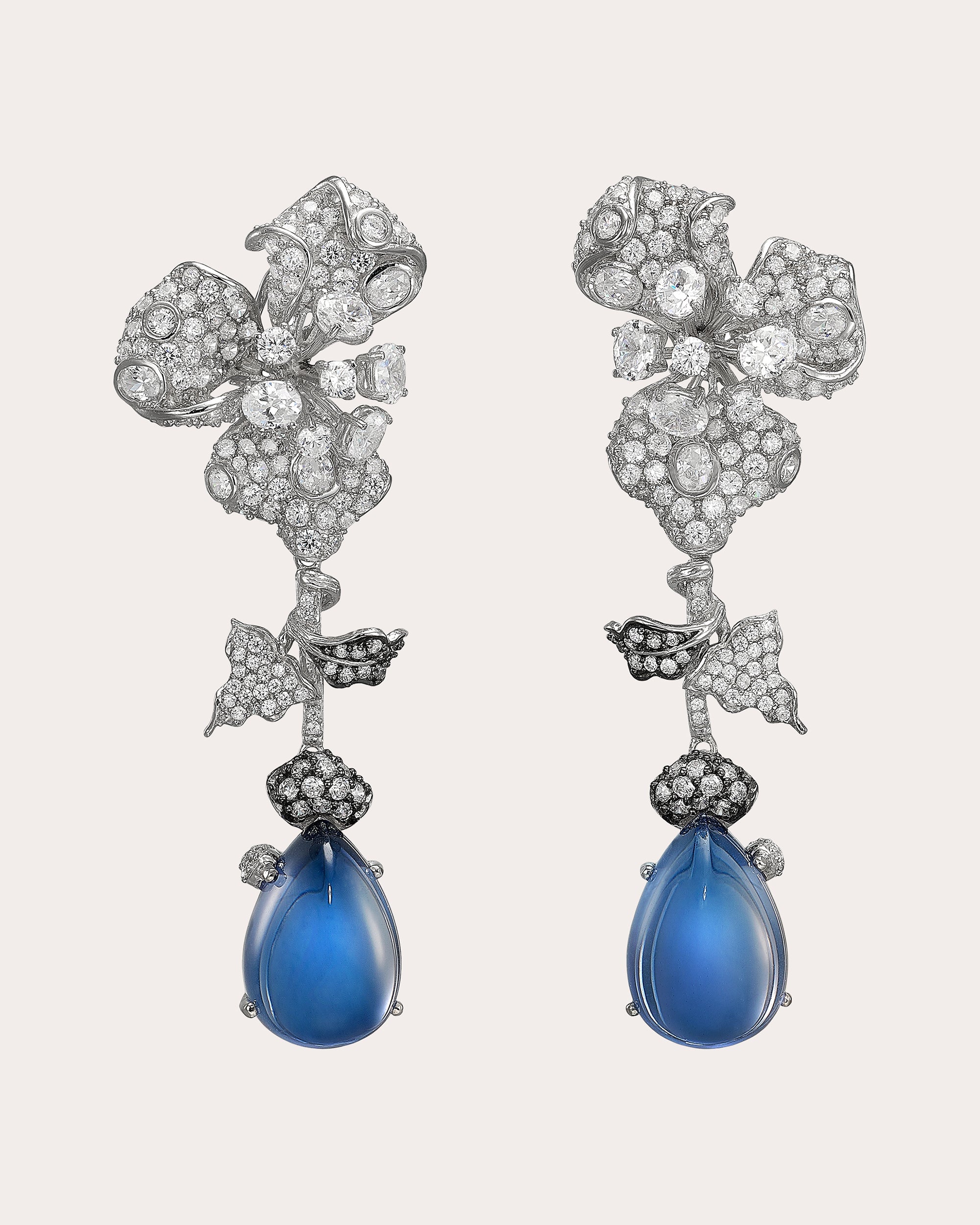 Diamond & Kashmir Sapphire Orchid Drop Earrings