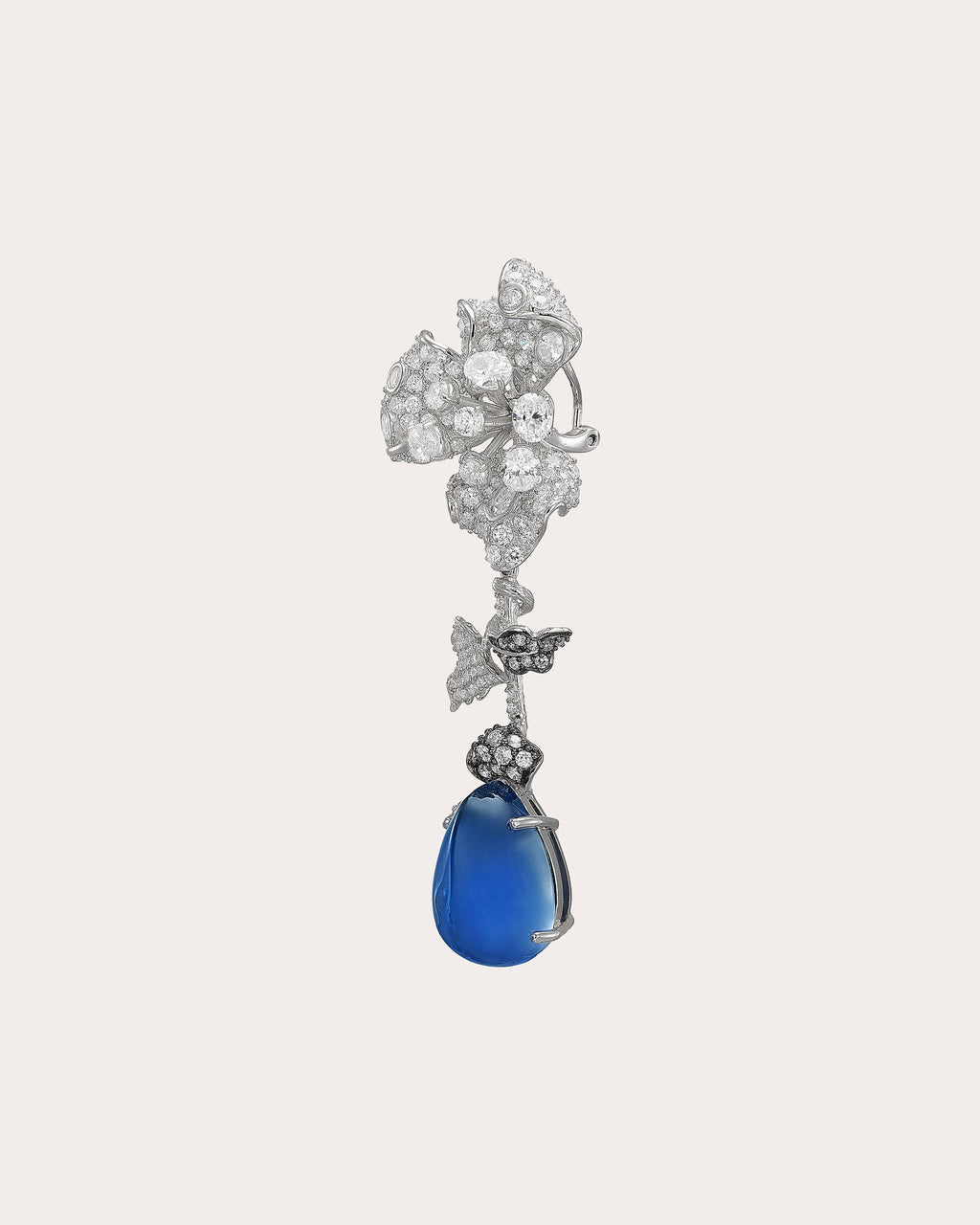 Diamond & Kashmir Sapphire Orchid Drop Earrings