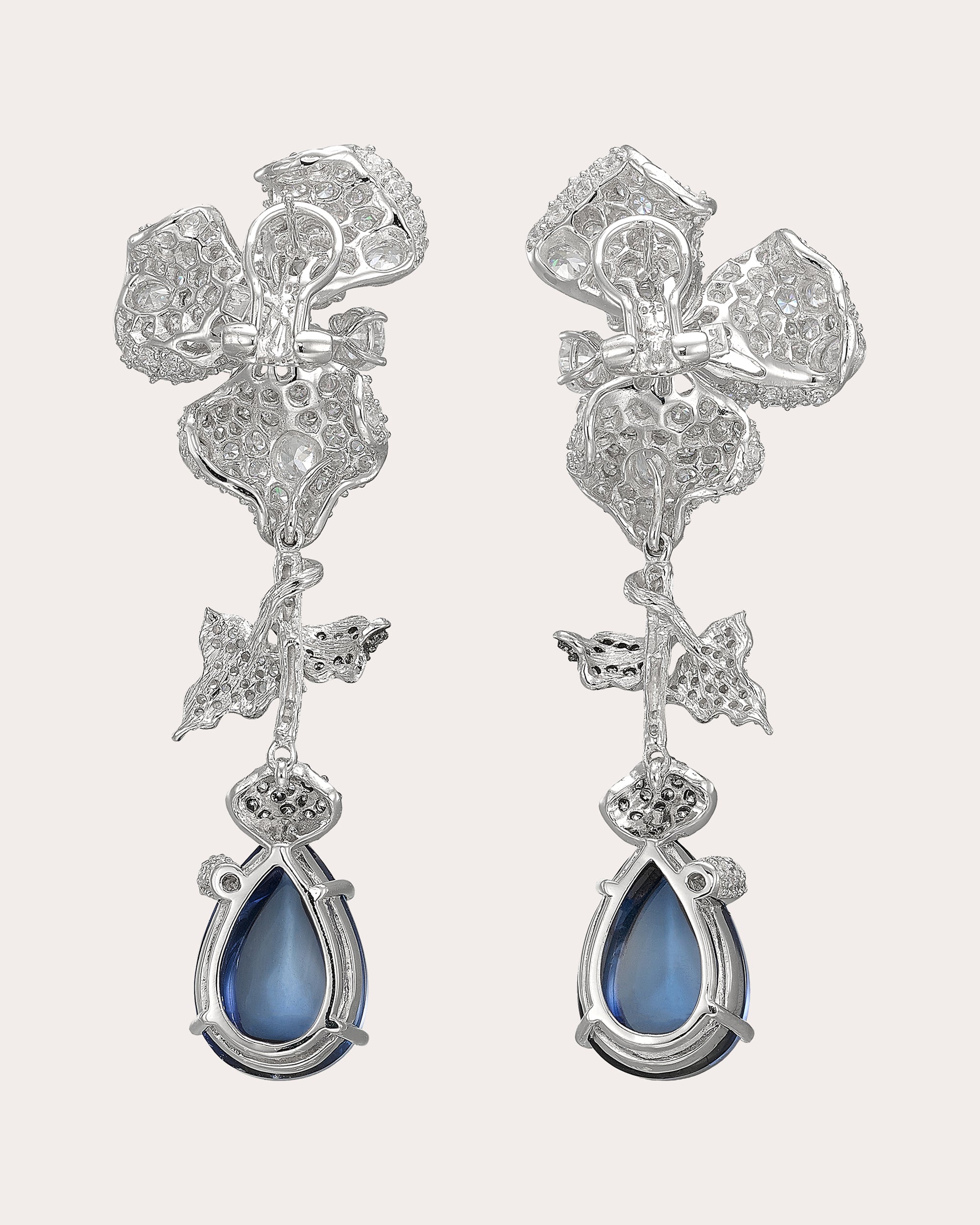 Diamond & Kashmir Sapphire Orchid Drop Earrings