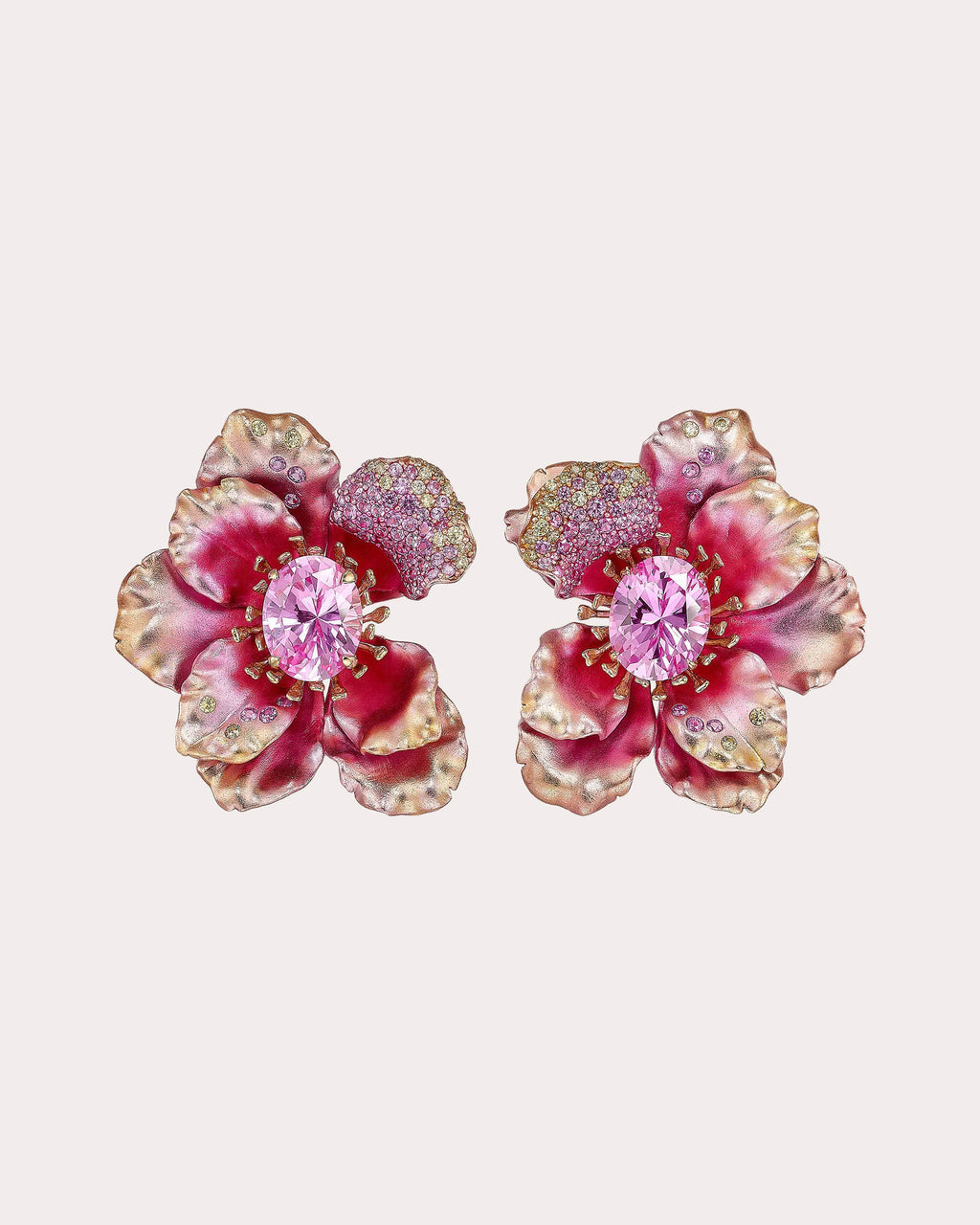 Pink Sapphire Peony Poppy Stud Earrings
