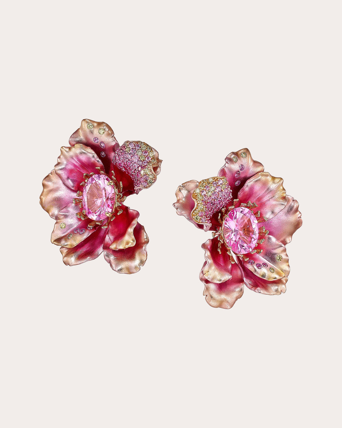 Pink Sapphire Peony Poppy Stud Earrings