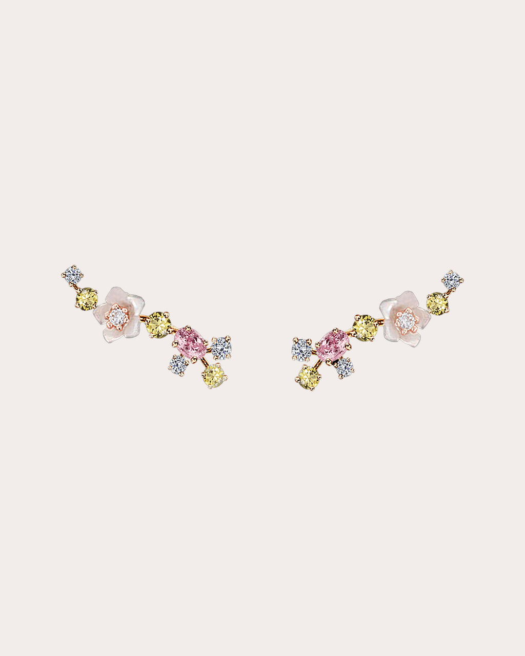 Diamond Rose Floral Ear Climbers