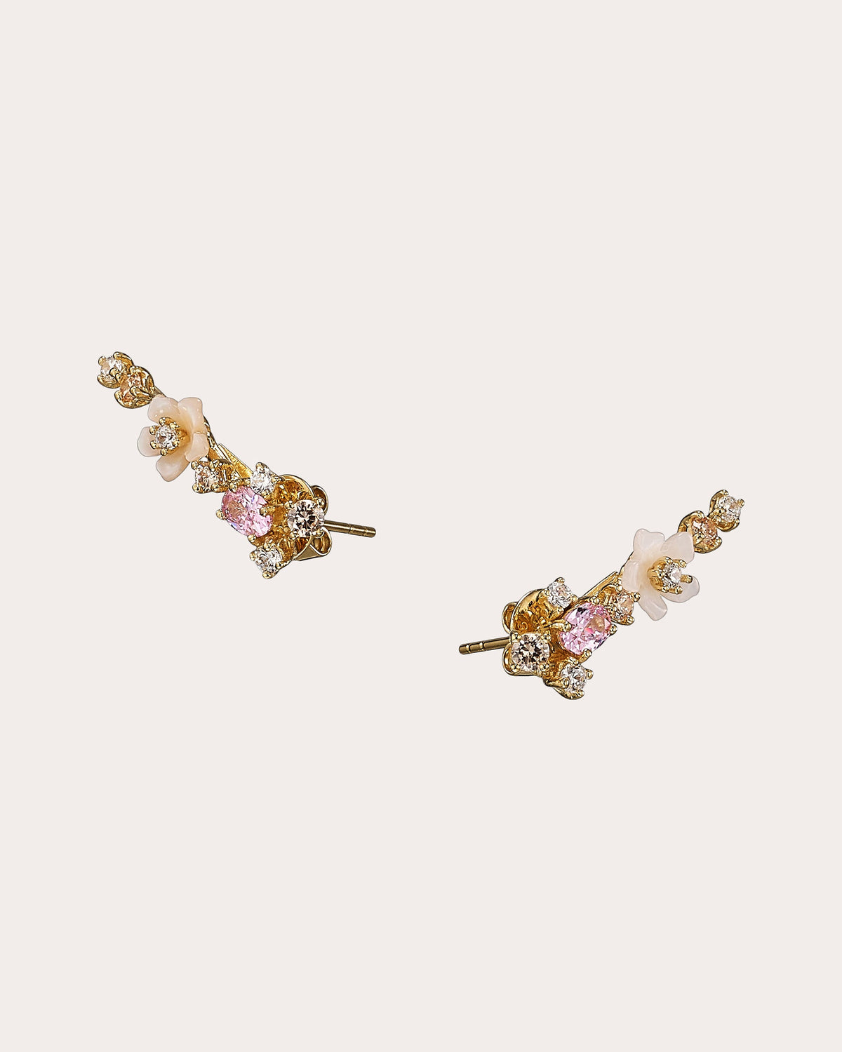 Diamond Rose Floral Ear Climbers