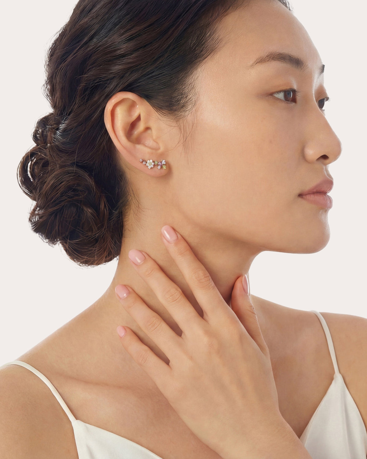 Diamond Rose Floral Ear Climbers