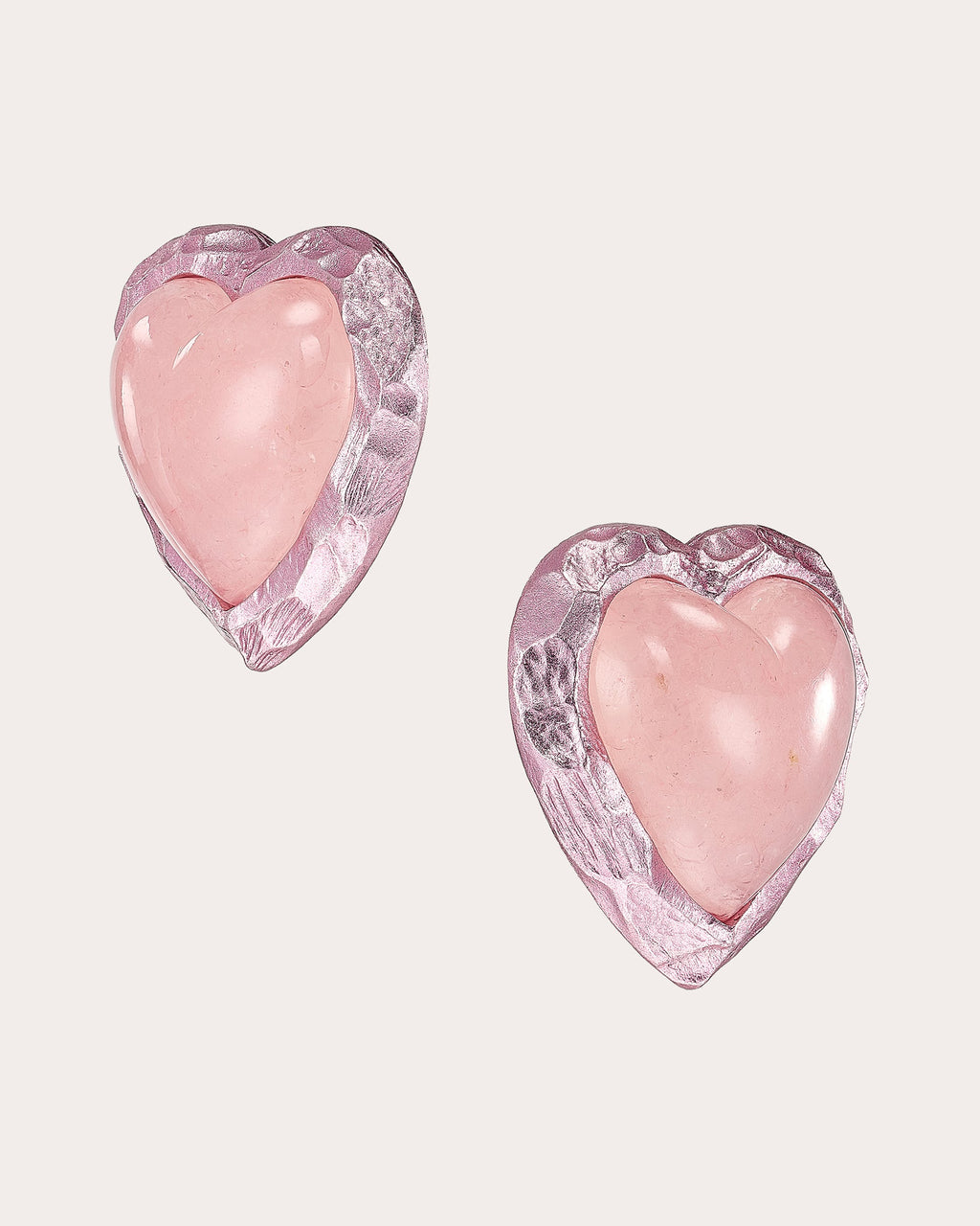 Rose Quartz Heart Stud Earrings