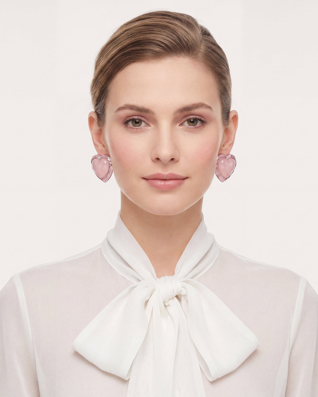 Rose Quartz Heart Stud Earrings