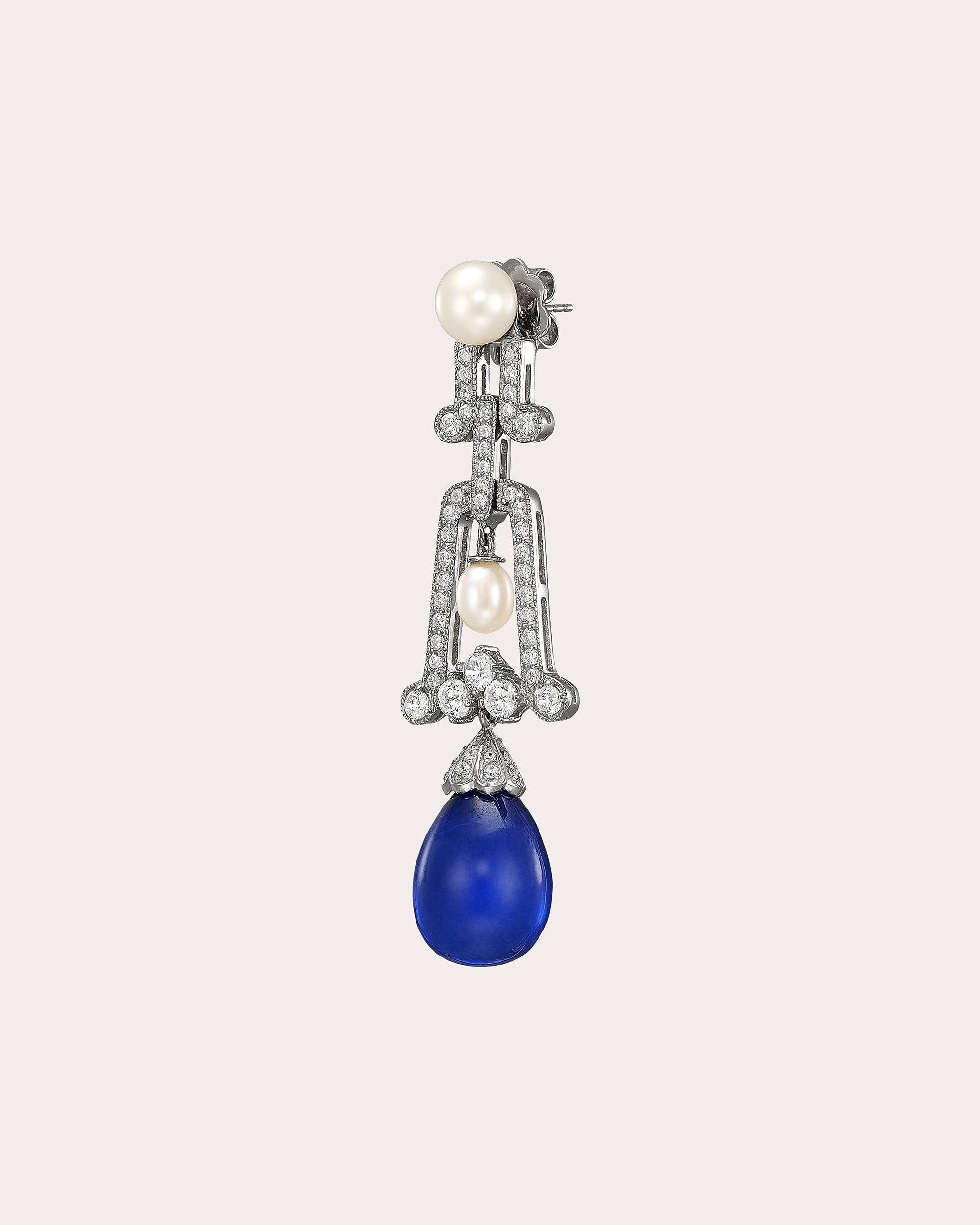 Diamond & Royal Sapphire Cabochon Moderne Drop Earrings