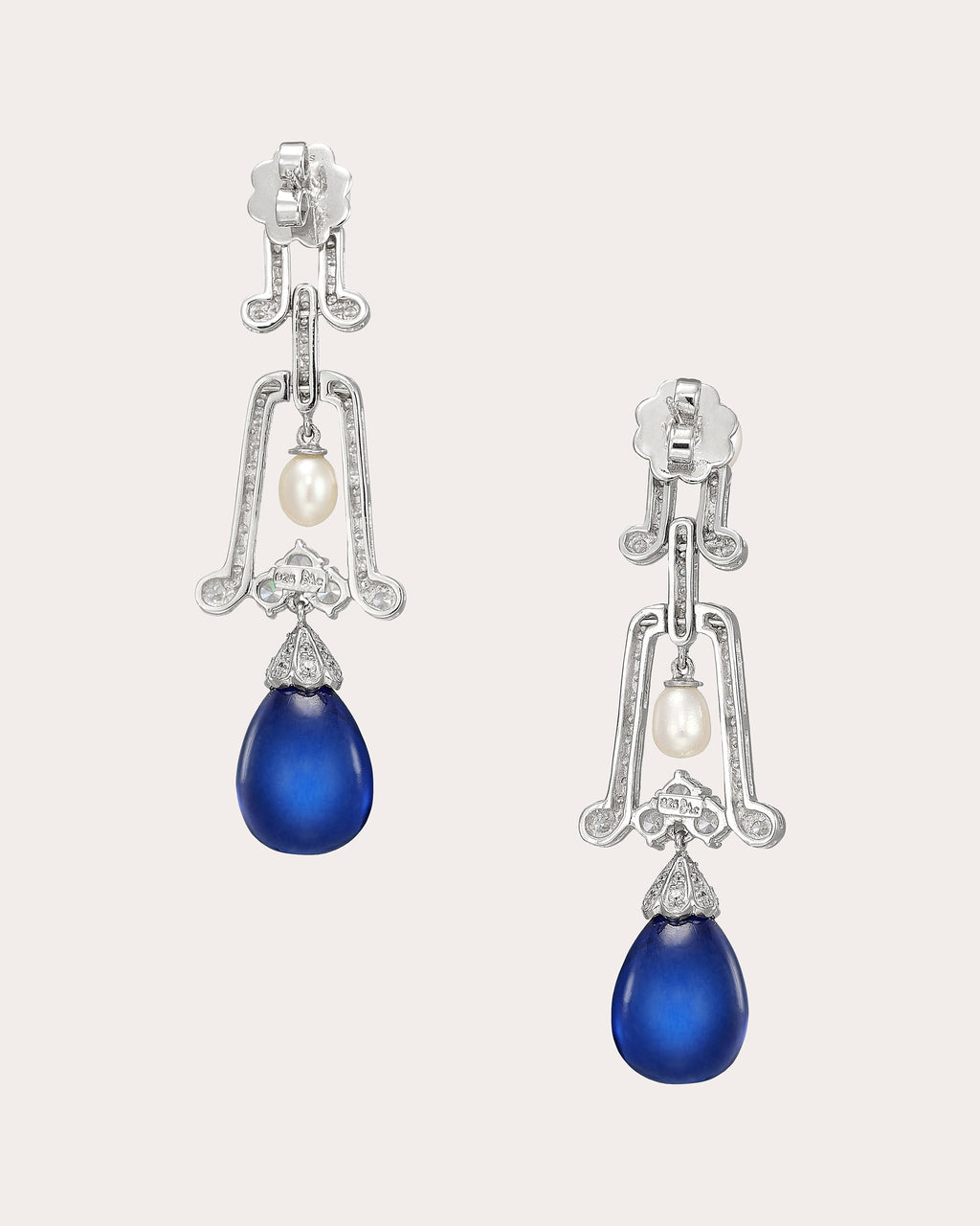 Diamond & Royal Sapphire Cabochon Moderne Drop Earrings