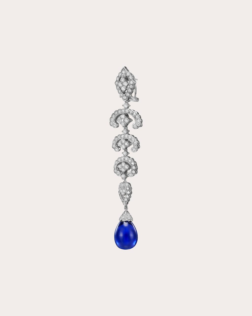 Diamond & Royal Blue Sapphire Scallop Lace Drop Earrings